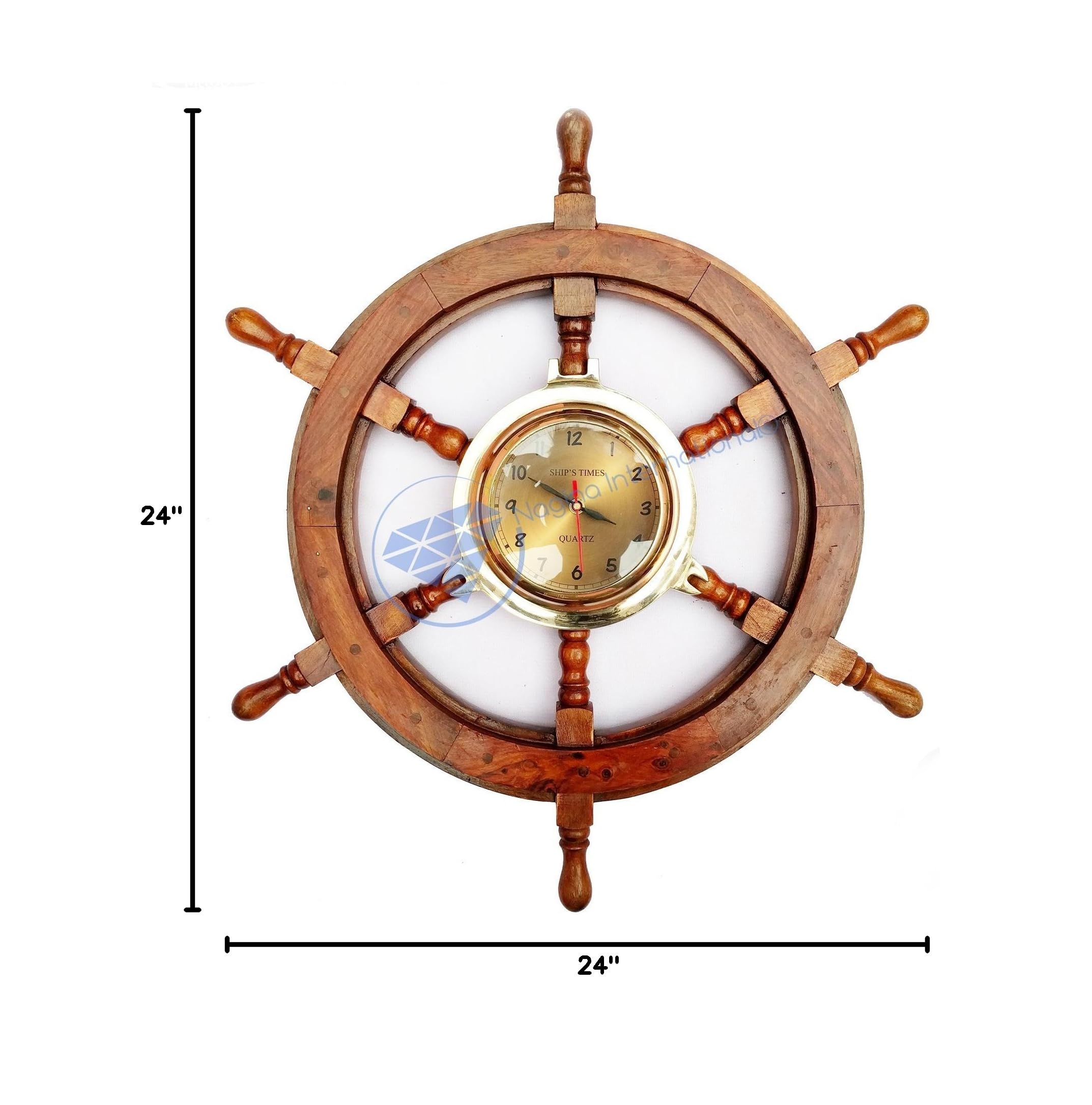 Handcrafted Nautical Ship Wheel Wall Clock with Brass Porthole Design - Perfect for Pirate Themed Nursery, Beach House Decor & Ocean Lover Gifts | Home Office & Living Room Decoration