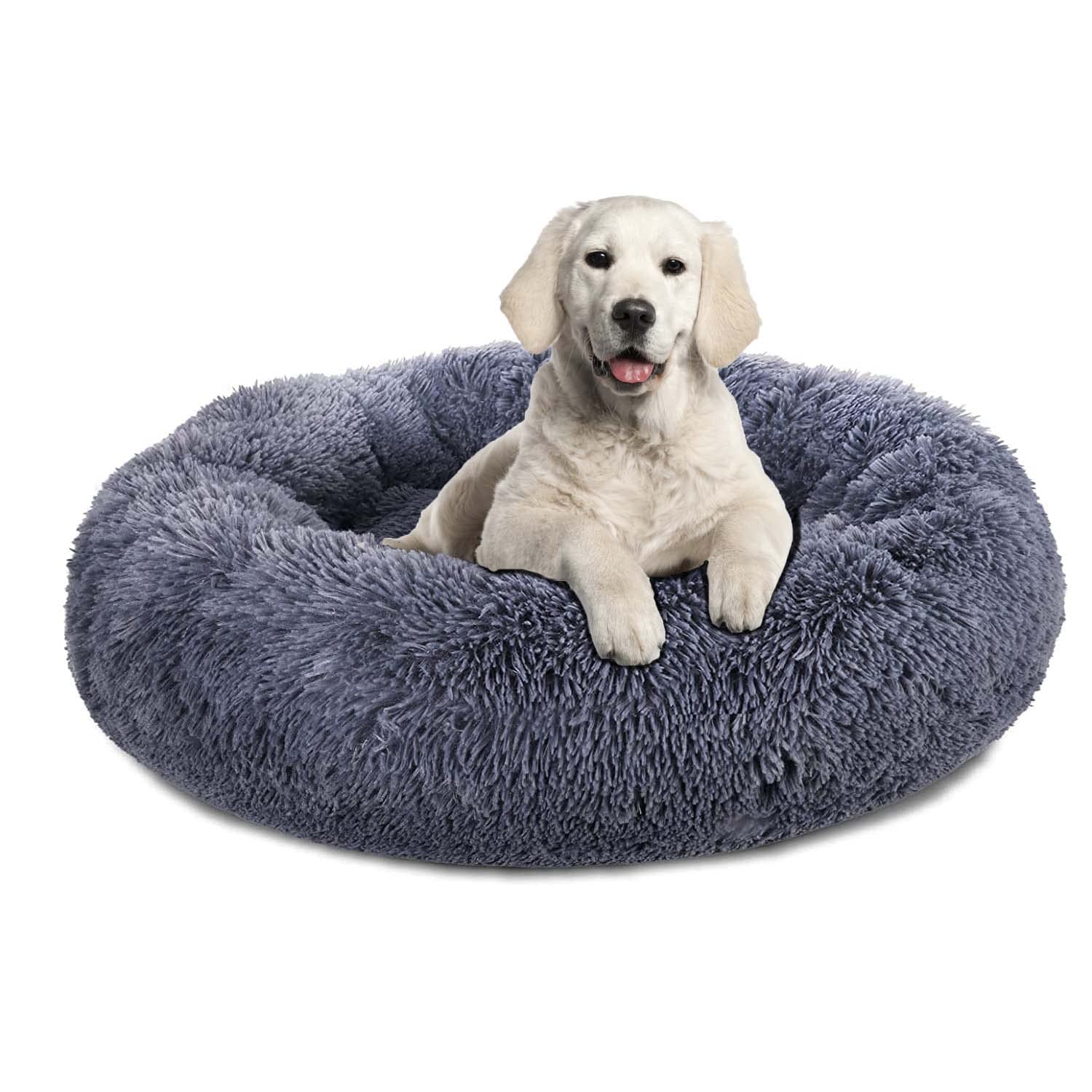 Plush Calming Dog Bed for Small, Medium & Large Dogs - Anti-Anxiety Round Pet Bed with Soft Fuzzy Fabric for Dogs & Cats - Comfy Donut Cuddler Nest for Stress Relief - Perfect for Anxiety, Crate Training & Cozy Napping