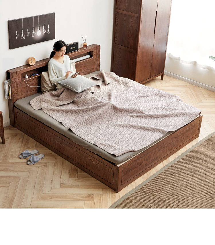 Solid Oak Wood Glow in The Dark Storage Box for Bedroom - Under Bed Organizer with Luminous Lid for Nighttime Visibility & Easy Access