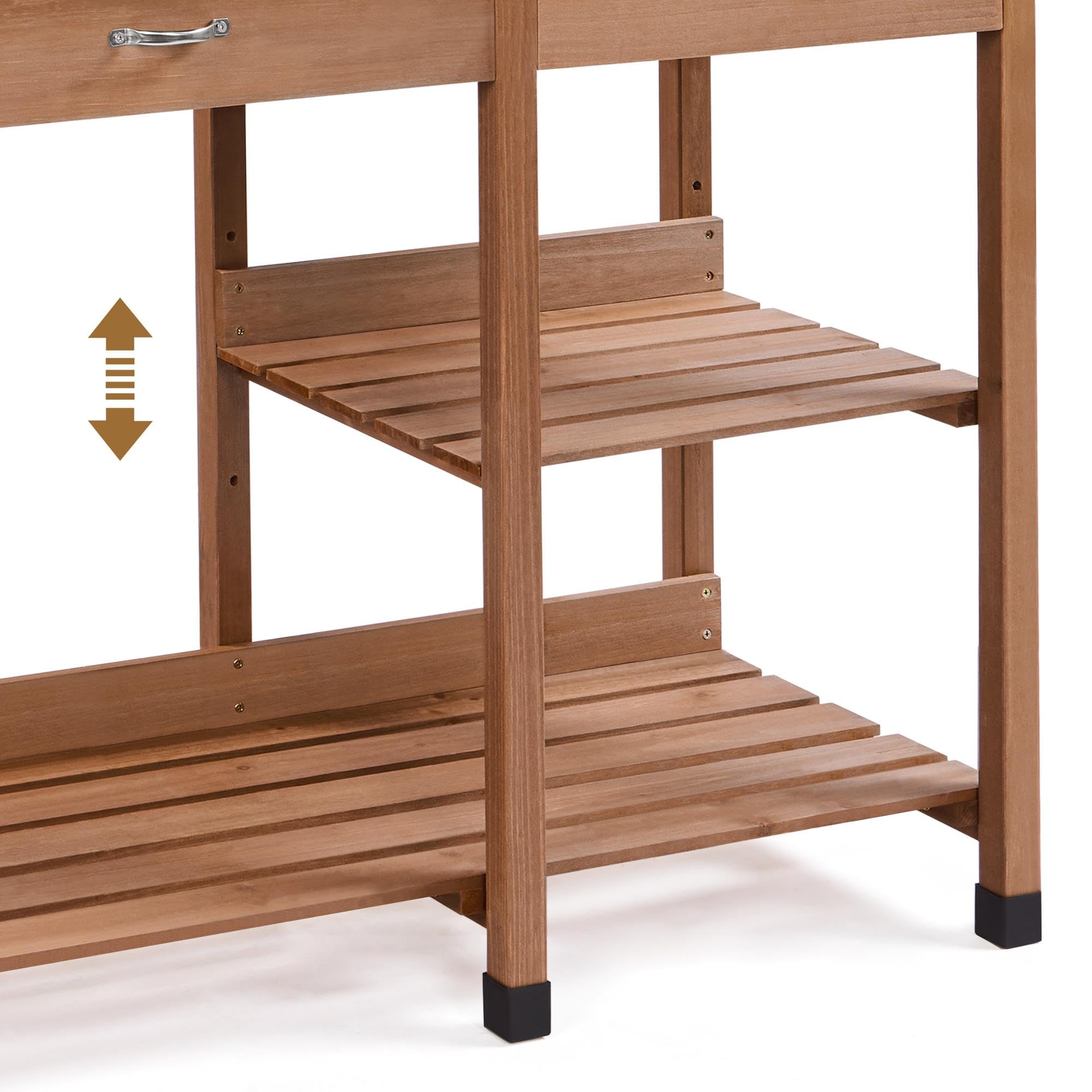 Topeakmart 45.2x17.7x47.6 Inch Outdoor Garden Potting Bench with Removable Sink, Drawer & Shelves - Sturdy Wooden Work Table for Planting, Gardening & DIY Projects - Perfect for Backyard, Patio & Greenhouse Use