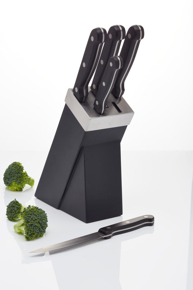 Premium KitchenCraft 5-Piece Stainless Steel Knife Set with Wooden Block - Perfect for Home Chefs & Cooking Enthusiasts | Ideal for Slicing, Dicing & Food Prep
