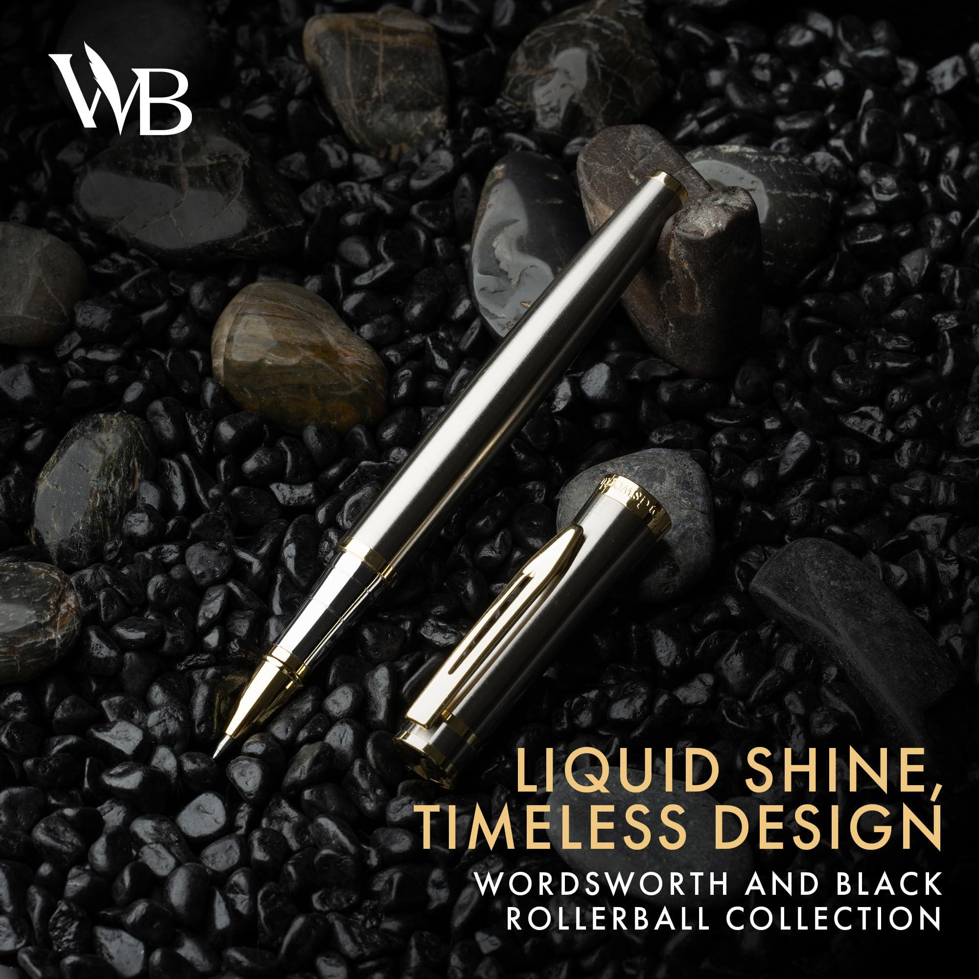 Premium Wordsworth & Black Rollerball Pen - 24K Gold Plated Luxury Writing Instrument with Silver Lacquer Finish, Refillable Ink Cartridge - Elegant Gift for Professionals, Men & Women - Perfect for Office Use, Business Meetings & Signature Documents