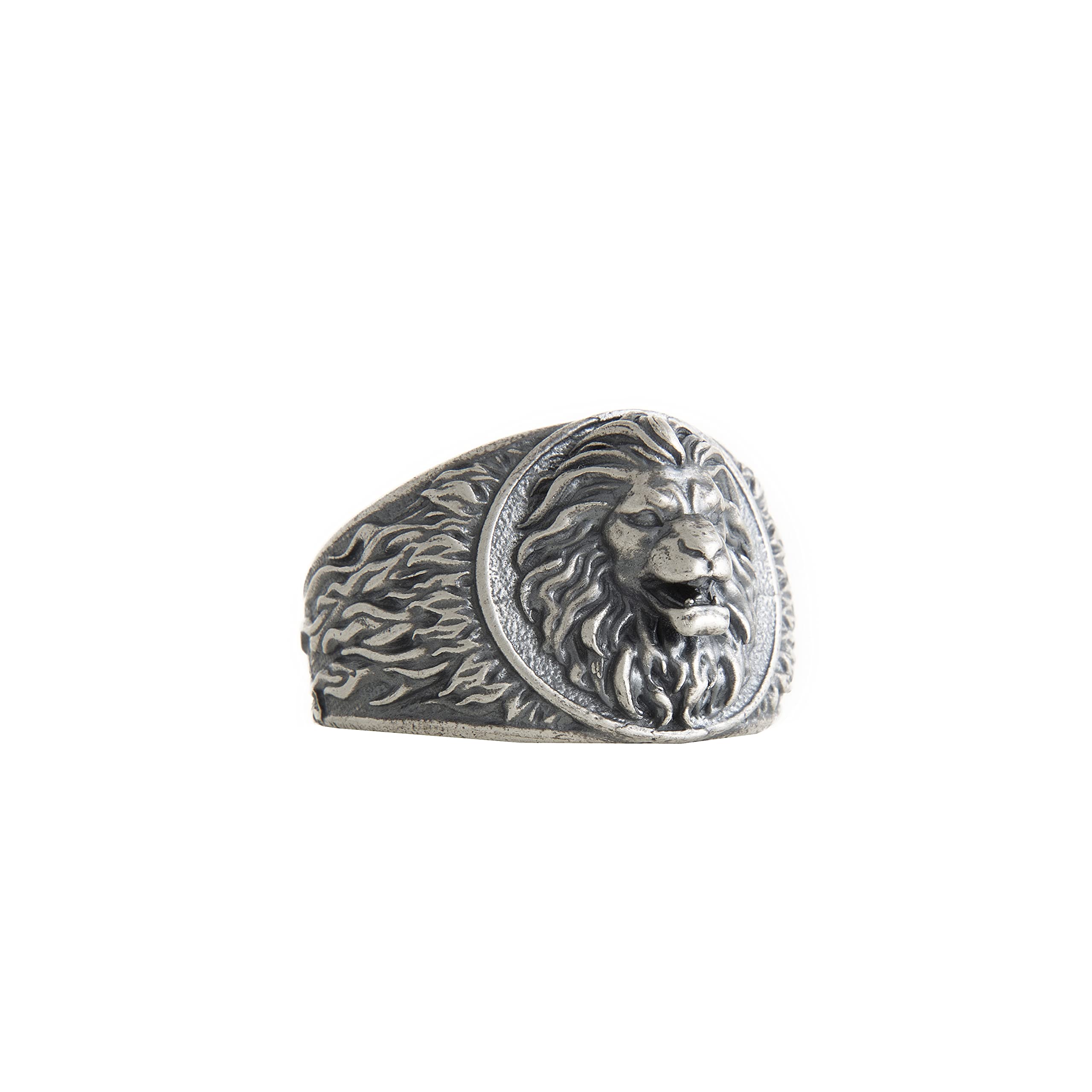 Silver Lion Head Ring for Men - Sterling Silver Rhodium Plated Lion Jewelry - Zodiac Leo Sign Ring - Angry Lion Design (Size 8.5) - Perfect Gift for Him, Birthday & Anniversary Present - Ideal for Everyday Wear, Special Occasions & Leo Zodiac Lovers