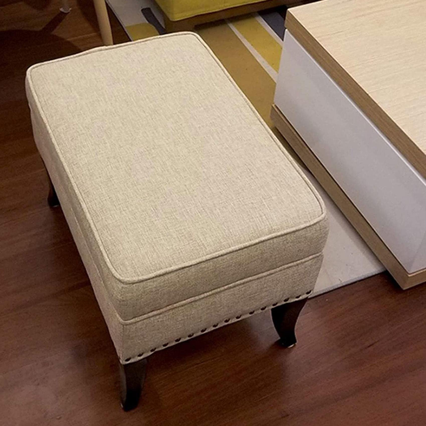 Multi-Purpose Burlap Storage Ottoman Foot Stool - Shoe Bench, Makeup Seat, Bed End Stool with Hidden Storage | Perfect for Living Room, Bedroom & Entryway Organization