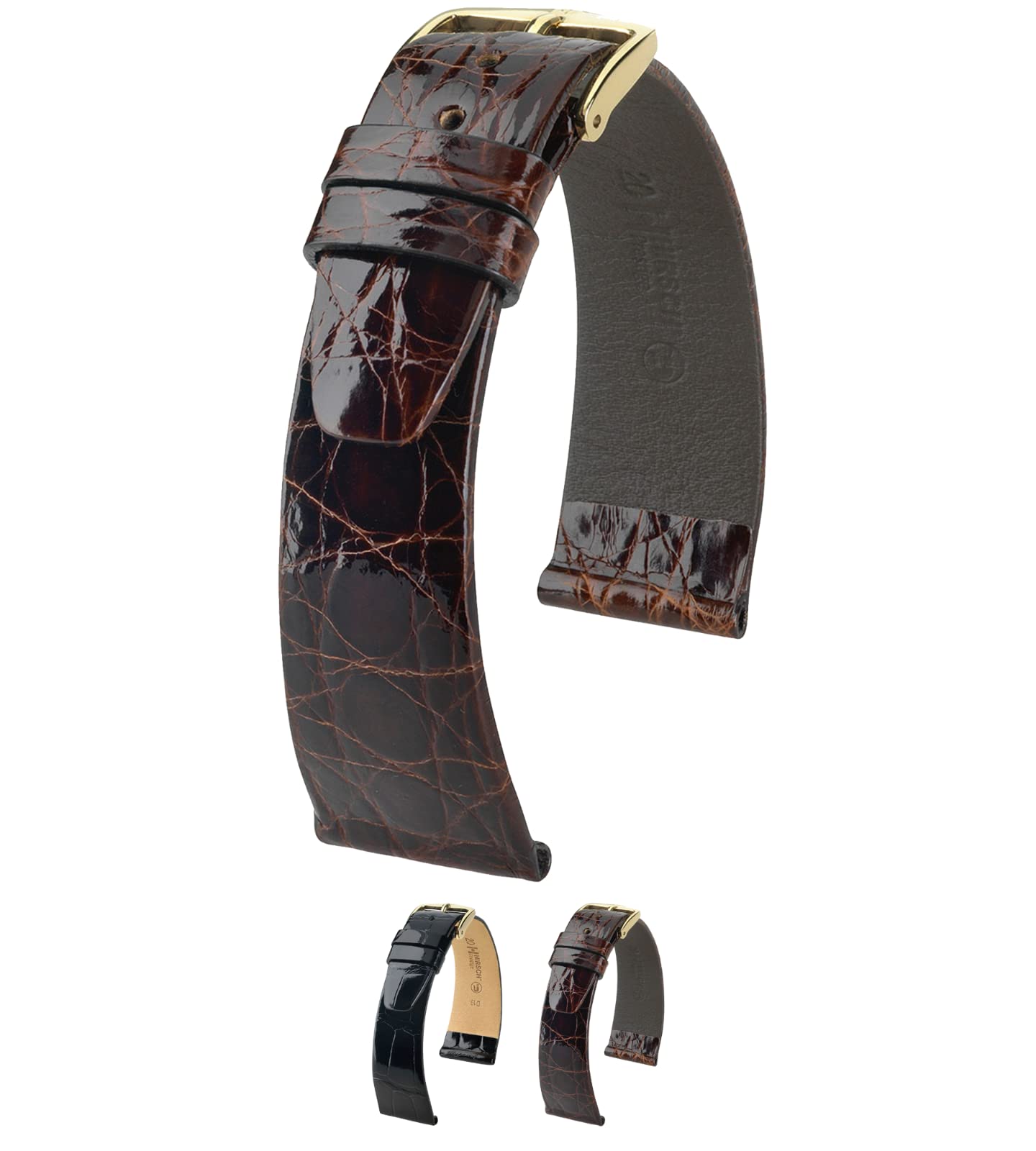 Hirsch Prestige Genuine Crocodile Leather Watch Band - Luxury Brown, Golden Brown, Burgundy & Black Straps for Men | Perfect for Dress Watches, Business Attire & Formal Occasions