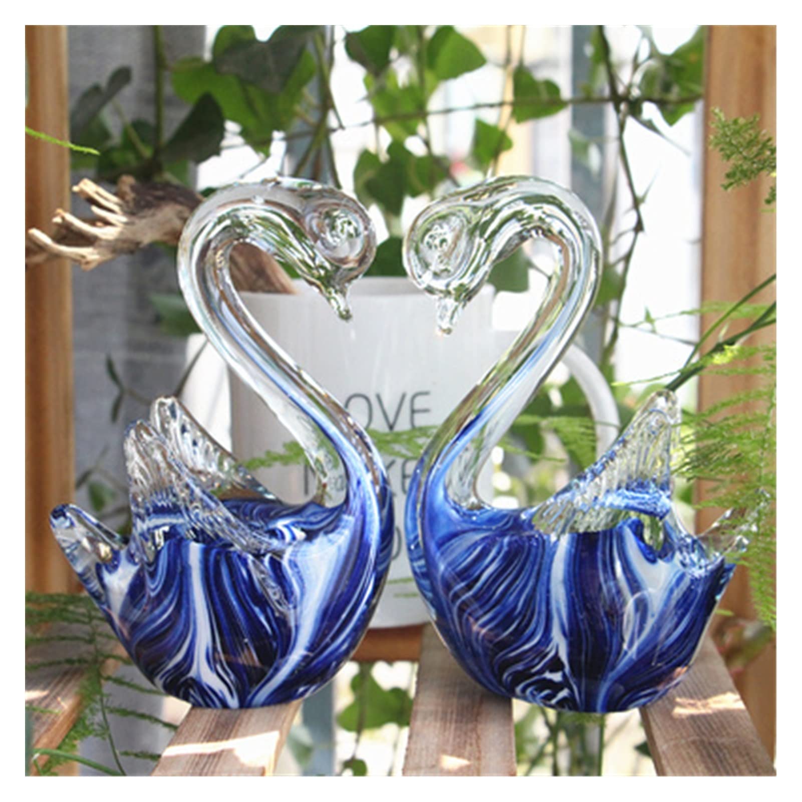 Handmade Crystal Swan Figurines - Blue Glass Table Ornament, Wildlife Sculpture, Home Decor Gift for Wedding, Anniversary & Housewarming - Perfect for Centerpieces, Shelf Displays & Romantic Gifts