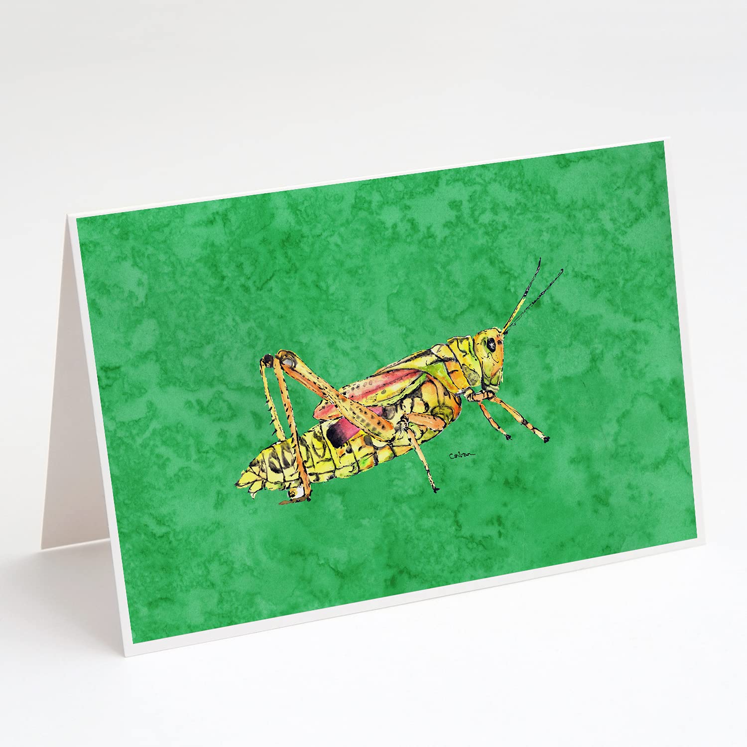Grasshopper on Green Blank Greeting Cards & Envelopes - Pack of 8 A7 Size (5x7) Whimsical Note Cards for Birthdays, Thank You Notes & Special Occasions | Caroline's Treasures 8849GCA7P