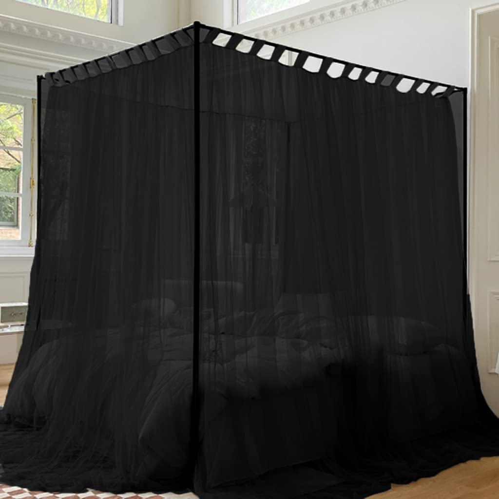 Luxury Black Princess Mosquito Net Bed Canopy for Girls - Toddler to Teen - Queen Size Bed Decor for Full/Queen/King Beds (Solid Black) | Perfect for Nursery, Kids Room & Fairy Tale Bedroom Decor