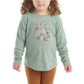 Youth Girls Long Sleeve Floral Print Cotton T-Shirt - Patina Heather - Perfect for School, Casual Wear & Everyday Outfits
