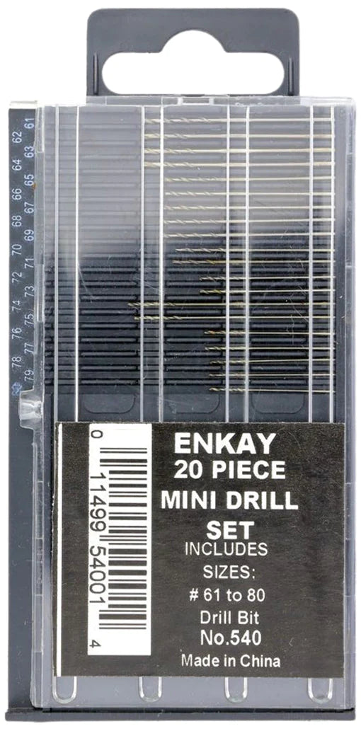 Enkay 20-Piece Mini Drill Bit Set (Sizes 61-80) - Precision PCB Drilling Tools for Electronics Repair & DIY Projects - Part #540