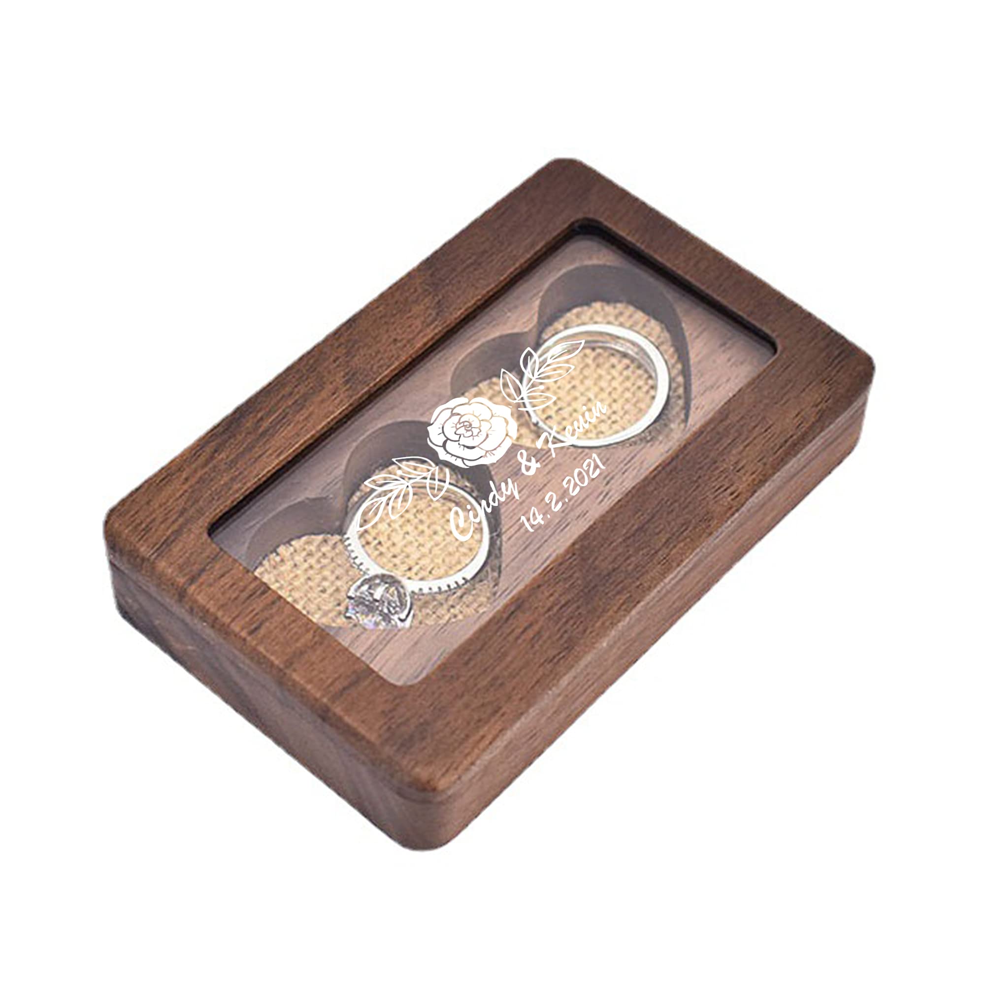 Personalized Double Heart Wooden Ring Box - Elegant Double Ring Holder for Engagement & Wedding Jewelry - Perfect for Proposals, Ceremonies & Gift Giving