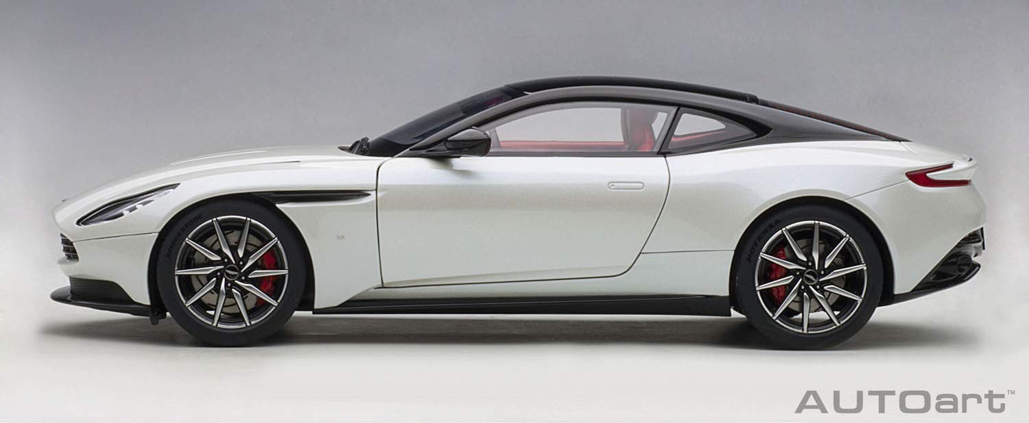 Autoart 1/18 Scale Aston Martin DB11 Diecast Model Car - Morning Frost White Metallic with Black Top & Red Interior - Collectible Display for Home Office or Car Enthusiast Gift