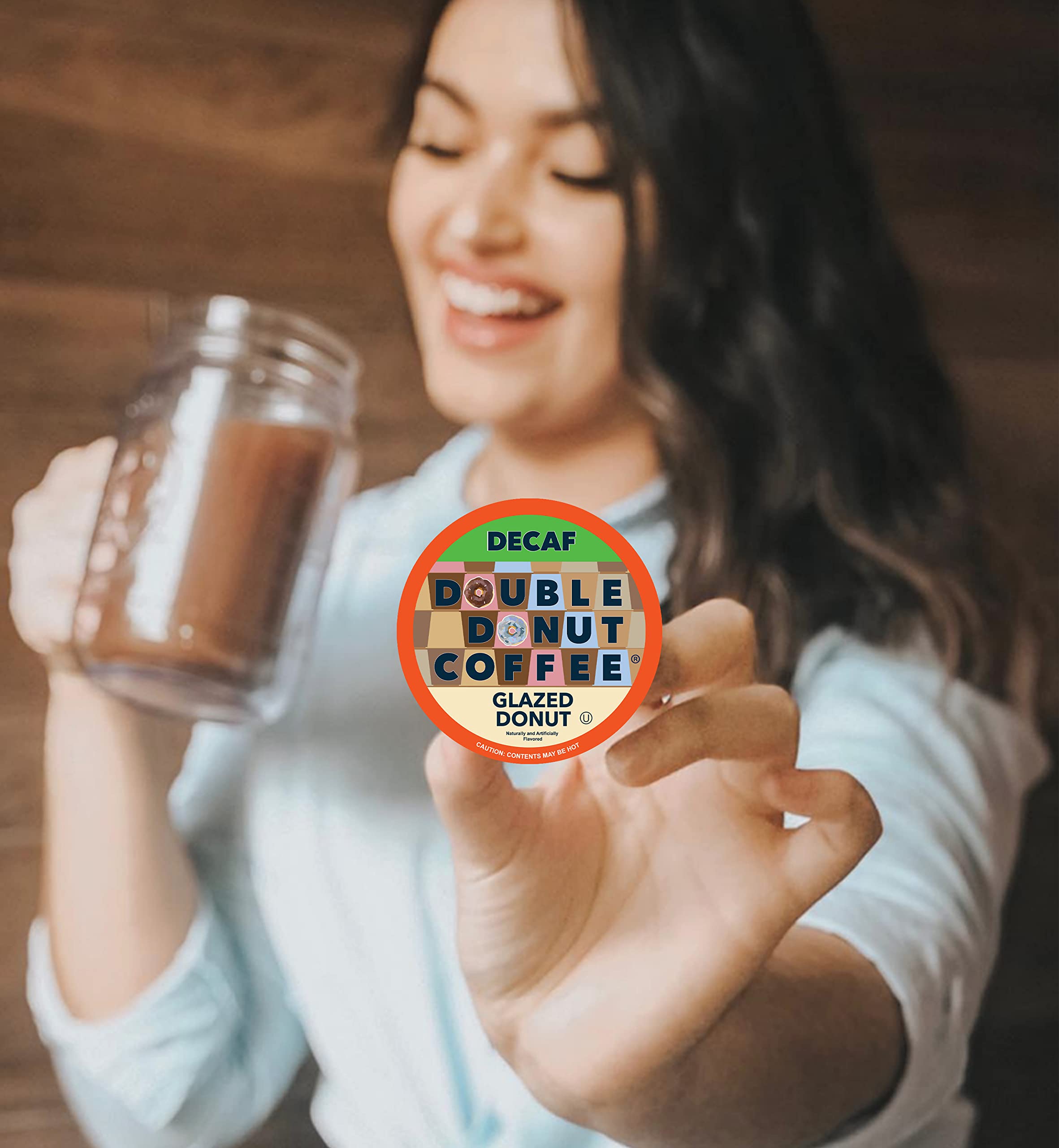 Double Donut Medium Roast Decaf Coffee Pods - Glazed Donut Flavored K-Cups for Keurig Brewers (24 Count) | Perfect for Morning Coffee & Office Break Room