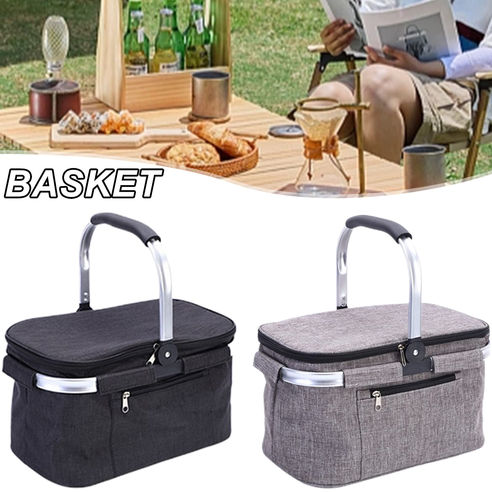 VALINK Insulated Picnic Basket - Foldable Thermal Food Carrier for Camping, Travel & Outdoor Adventures - Portable Cooler Bag for Picnics, Beach Trips & Grocery Shopping