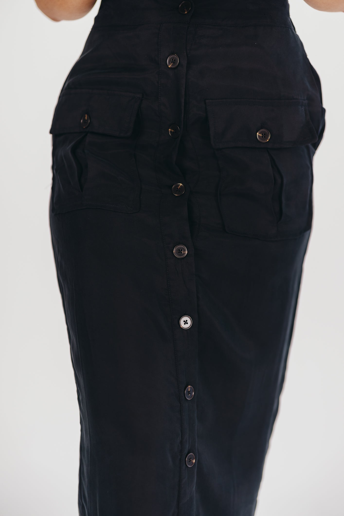 Better Days Black Button Down Midi Cargo Skirt for Women | Casual Streetwear & Outdoor Adventure Skirt | Perfect for Hiking, Travel & Everyday Wear
