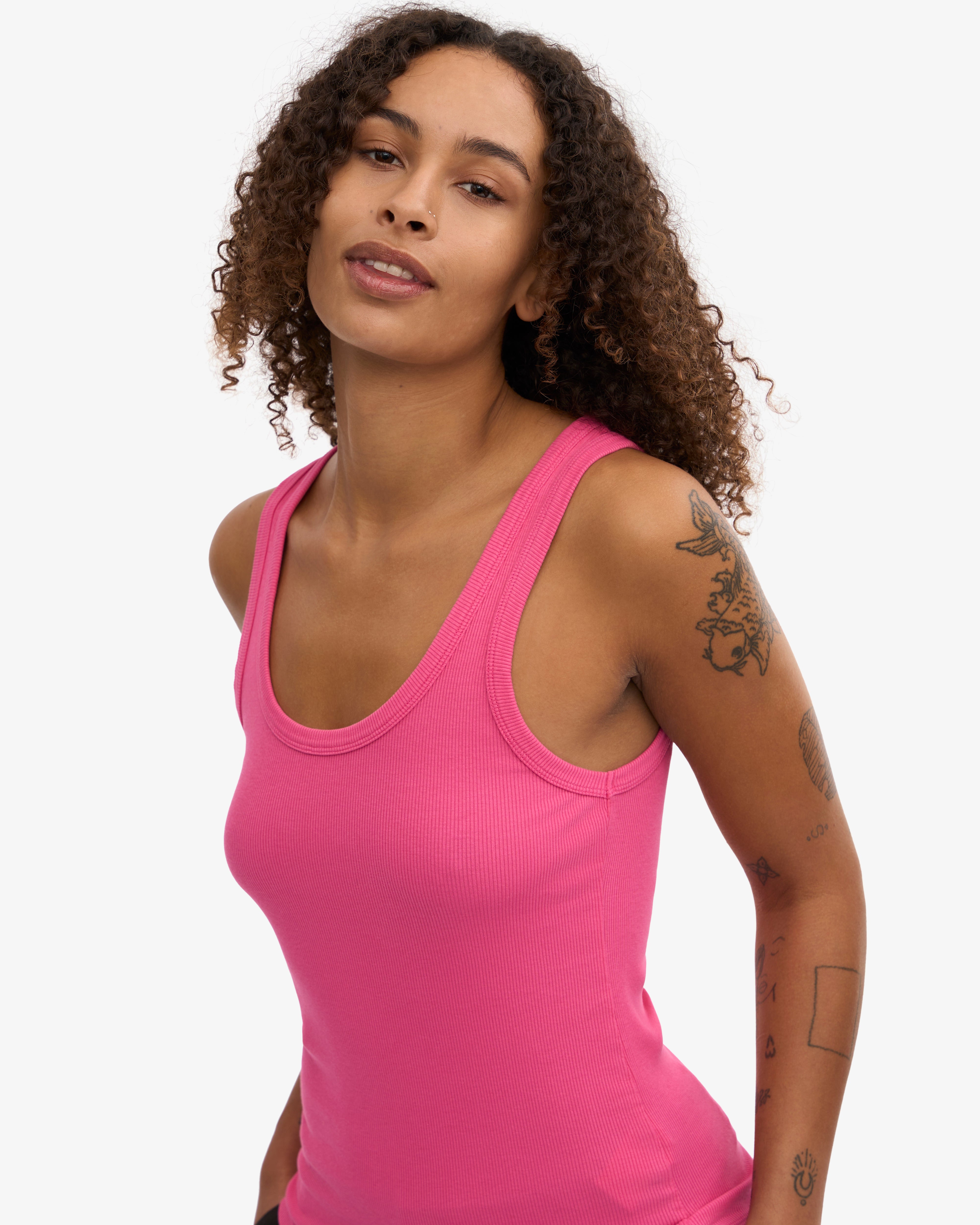 Organic Cotton Women's Ribbed Tank Top - Bubblegum Pink | Breathable Summer Casual Wear for Yoga, Beach & Everyday Outfits
