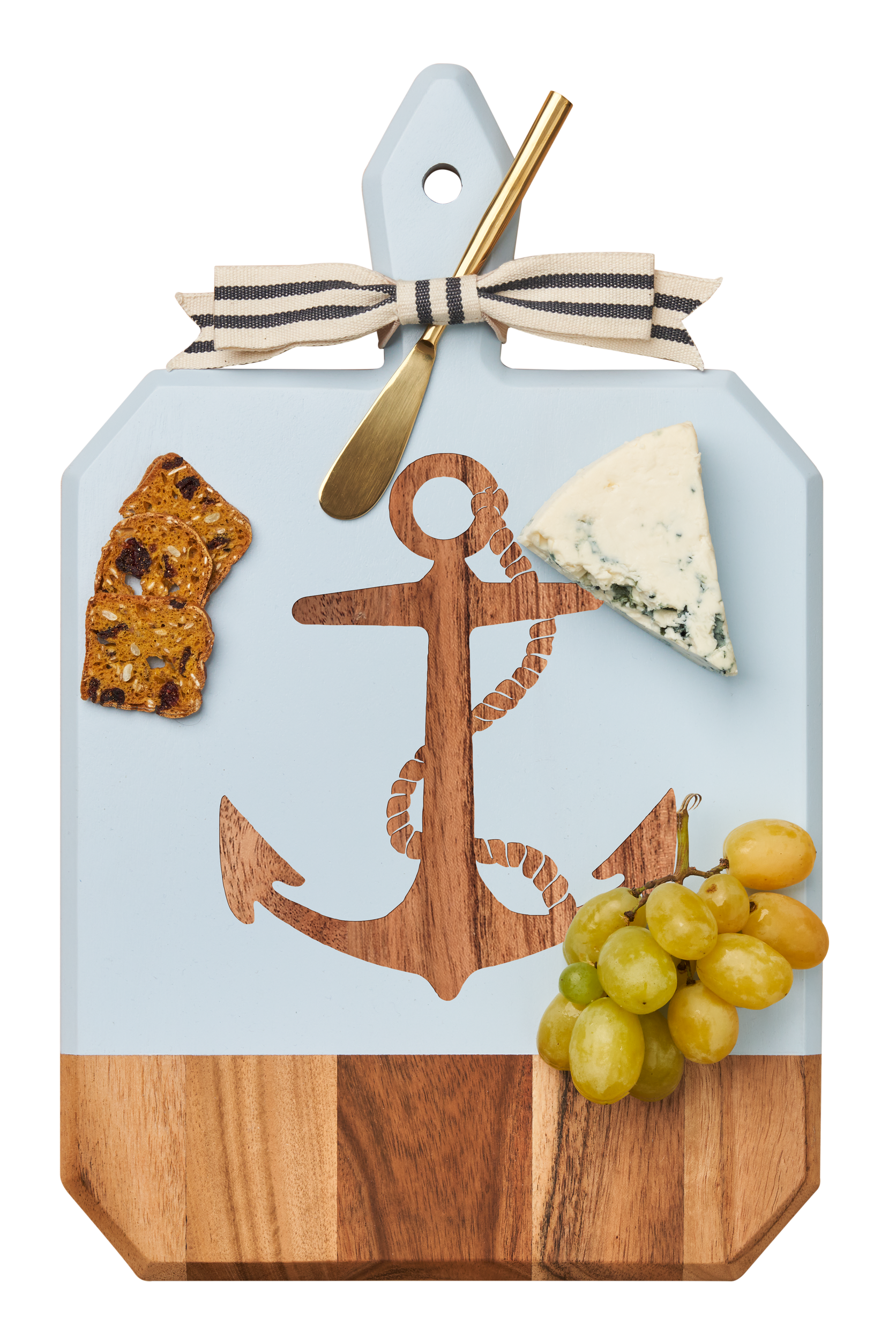 Acacia Wood Heirloom Cutting Board with Handle - Light Blue Rectangle Serving Tray 16x10 Inches | Rustic Kitchen Decor for Charcuterie, Cheese & Entertaining | Durable Anchor Design for Home & Gifts