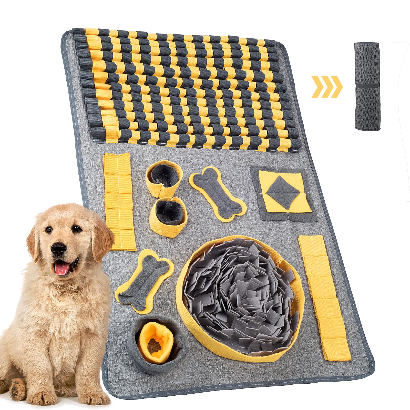PAWSPURR Snuffle Mat for Dogs - Slow Feeding Puzzle Toy for Interactive Foraging, Scent Training & Stress Relief - Durable Pet Mat for All Breeds (Yellow, 80x50cm) - Perfect for Mealtime Enrichment & Indoor/Outdoor Play
