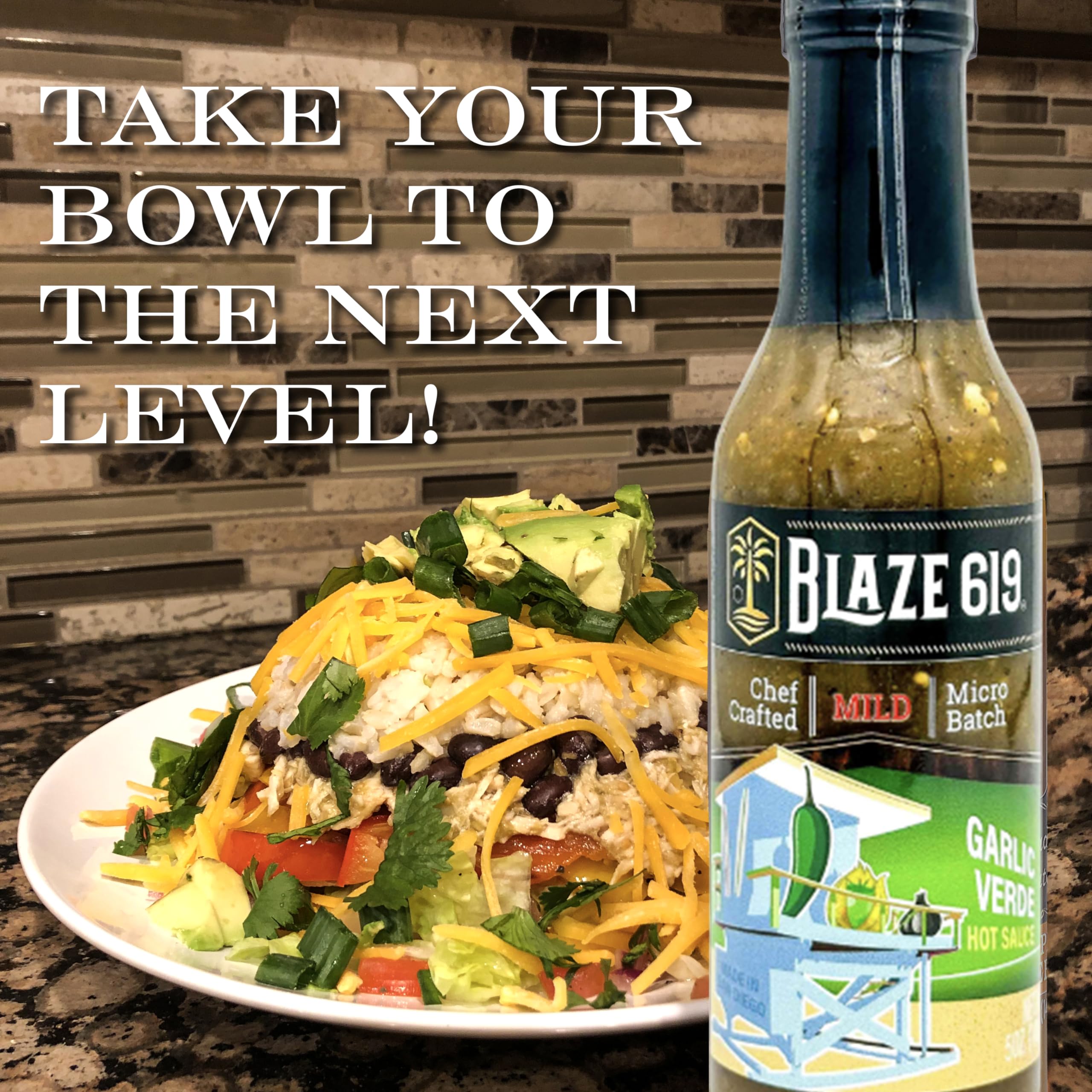 Blaze 619 Garlic Verde Hot Sauce - Mild Spicy, Handcrafted, All-Natural, Gluten-Free, Sugar-Free, Low Sodium (5 oz) - Perfect for Tacos, Burritos & Grilled Meats