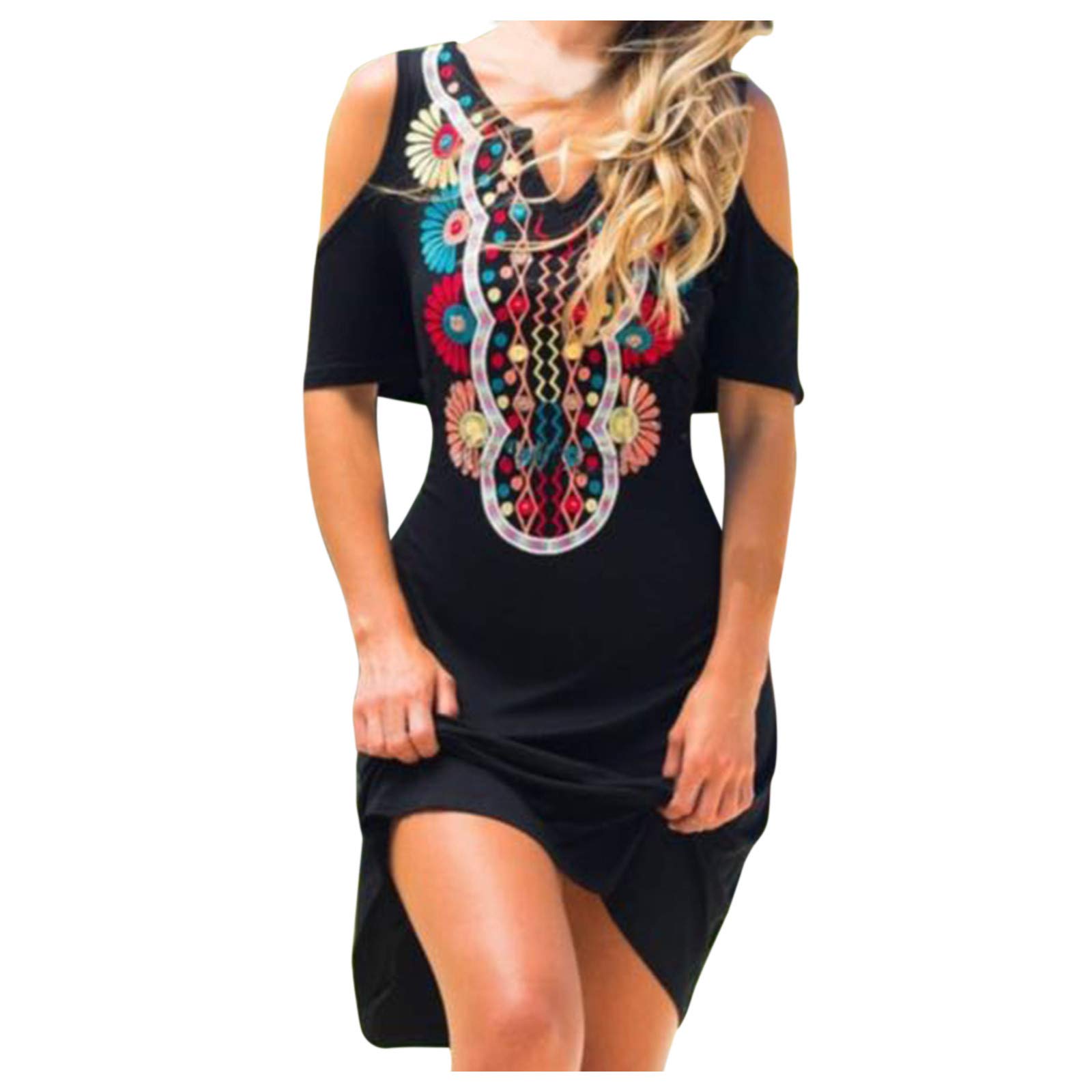 Floral Print A-Line Women's Short Casual Dress - V-Neck Short Sleeve Summer Dress for Women | Perfect for Daytime Outings, Garden Parties & Evening Events