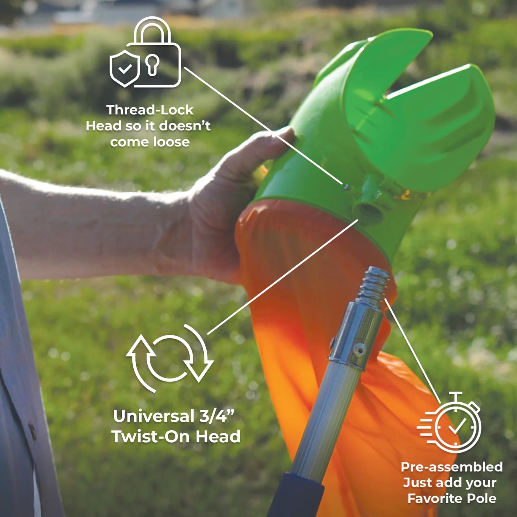 Easy Pickins EP-FH-1 Fruit Picker Basket with Funnel - Lightweight Harvesting Tool for Apples, Pears, Oranges - Perfect for Home Garden, Orchard, and Backyard Fruit Picking (Green)
