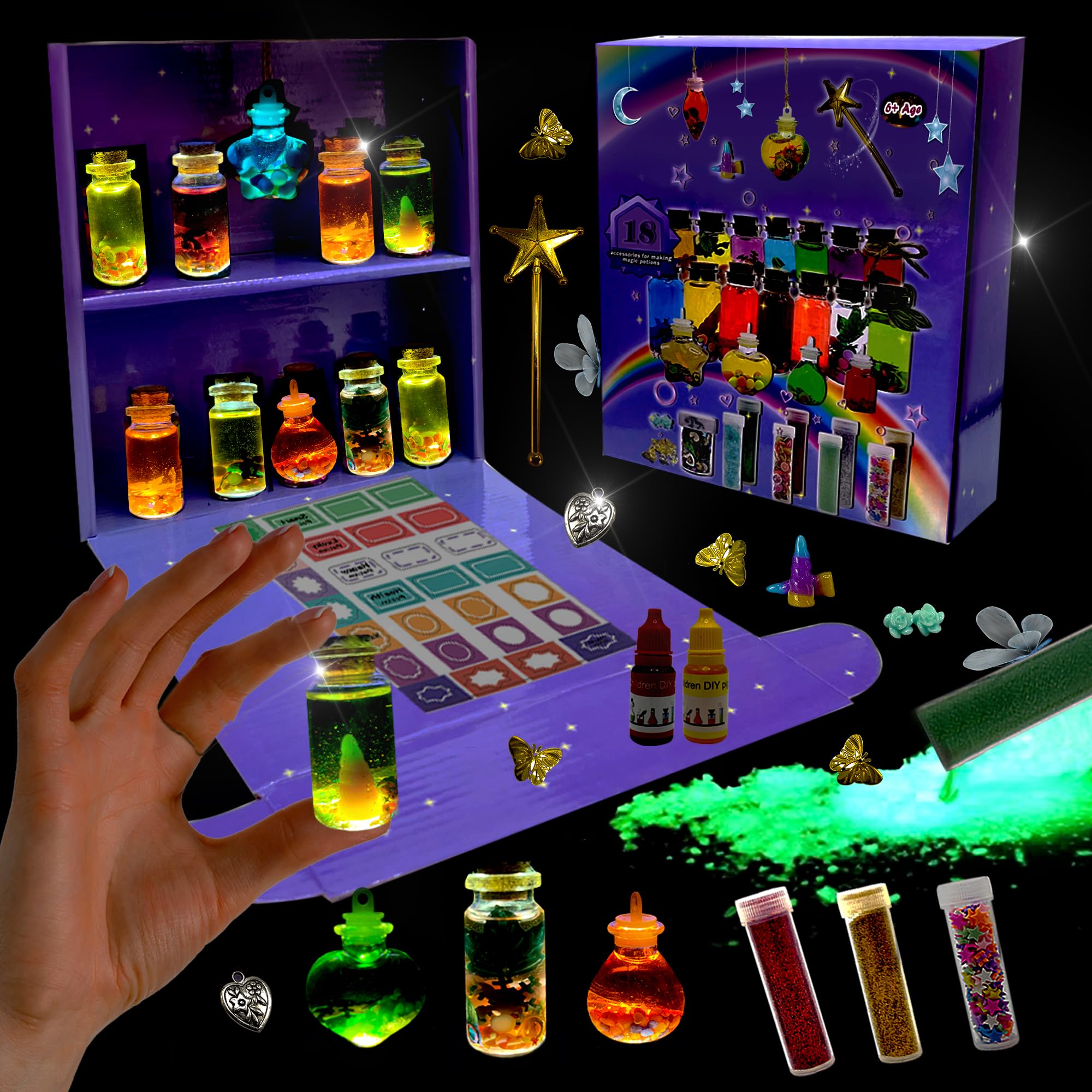 18-Piece Potion Bottles Kit for Kids - Fairy Mixies Magic Potion Set for Halloween & Christmas Decorations - Creative Art Toy & Fun Birthday Gift for Girls Ages 6-10 - Perfect for Pretend Play, Party Favors & DIY Crafts