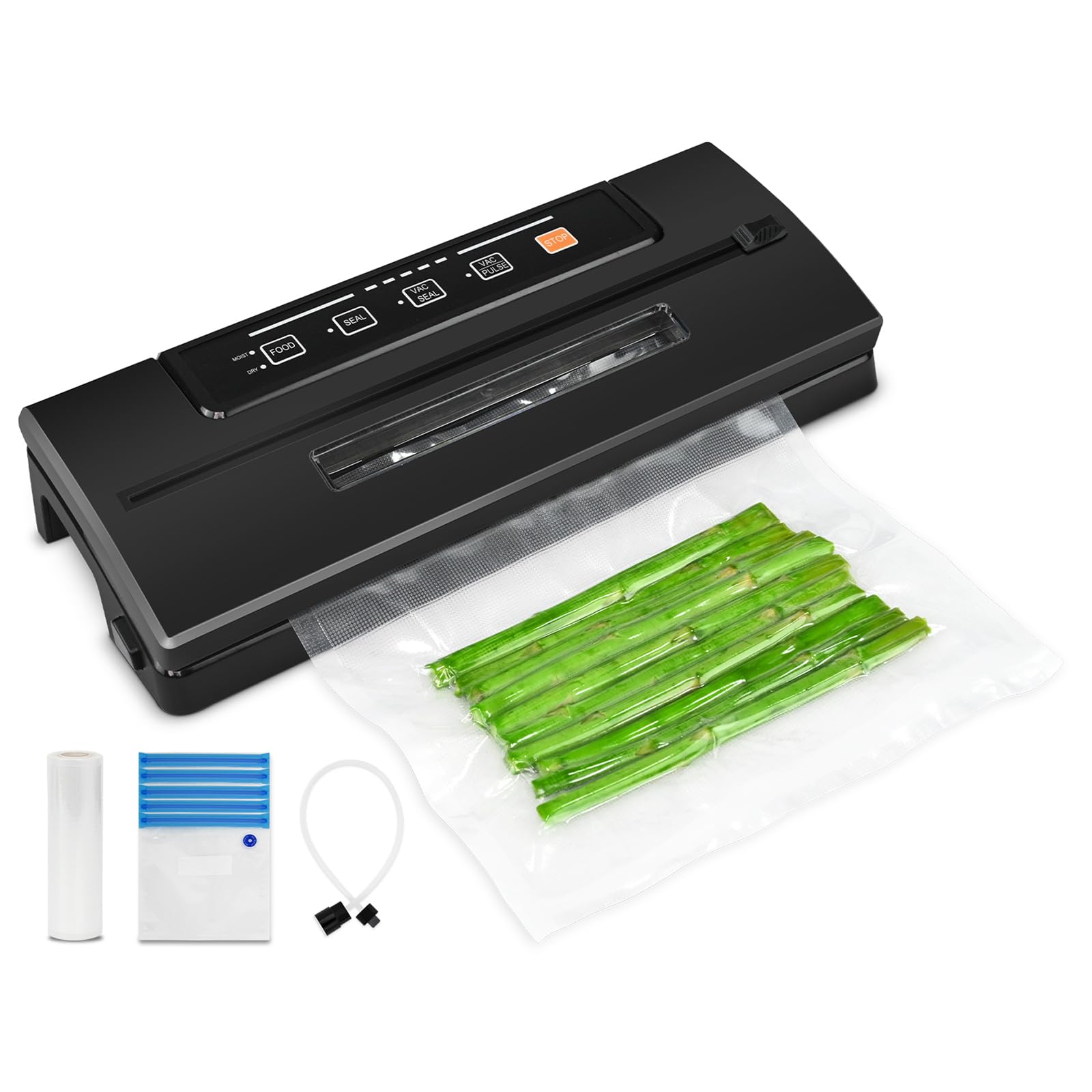 Toprime Vacuum Food Sealer Machine - 80kPa Powerful Sealing System with Roll Bag Cutter, Sous Vide Bags & Hose | Dry & Moist Food Modes for Freshness | Perfect for Meal Prep, Sous Vide Cooking & Food Storage