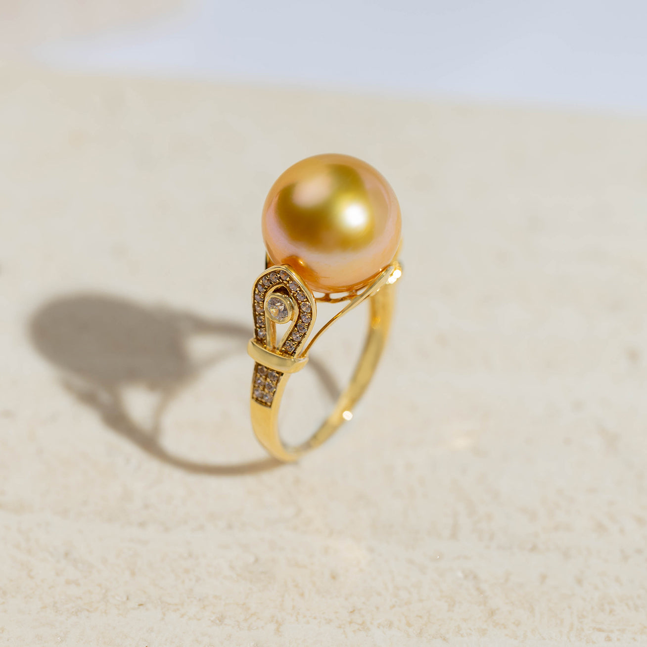 18K Solid Gold South Sea Golden Pearl Ring KR00013 - Elegant Jewelry for Weddings, Anniversaries & Special Occasions