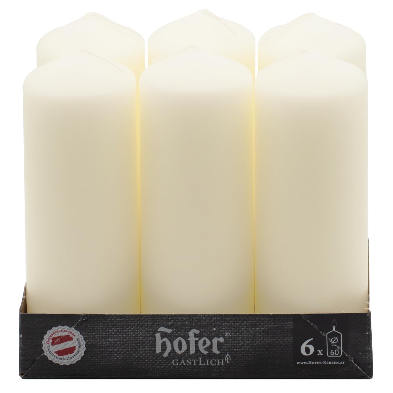 Hofer 6-Pack Tall Ivory Pillar Candles - Unscented 2.36x6.5 Inch Decorative Candles - 54 Hour Burn Time, Dripless Wax & Smokeless Wick - RAL Certified Austrian-Made Candles for Weddings, Church Altars, Home Decor & Holiday Centerpieces