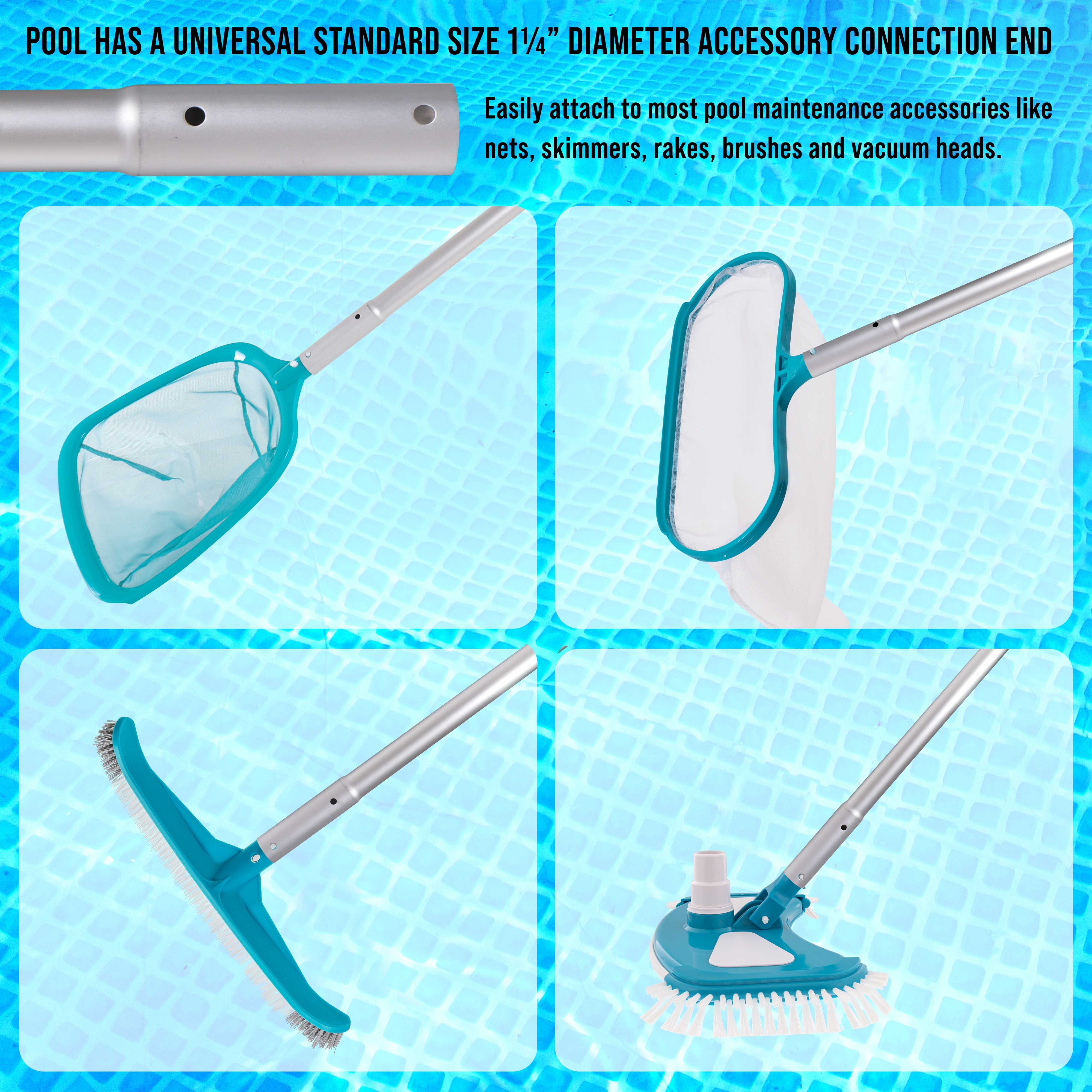 10.5 Foot Aluminum Telescopic Swimming Pool Pole - 8 Adjustable Sections for Skimmer Nets, Rakes, Brushes & Vacuum Heads | Durable US Pool Supply | Perfect for Cleaning & Maintenance of Inground & Above Ground Pools