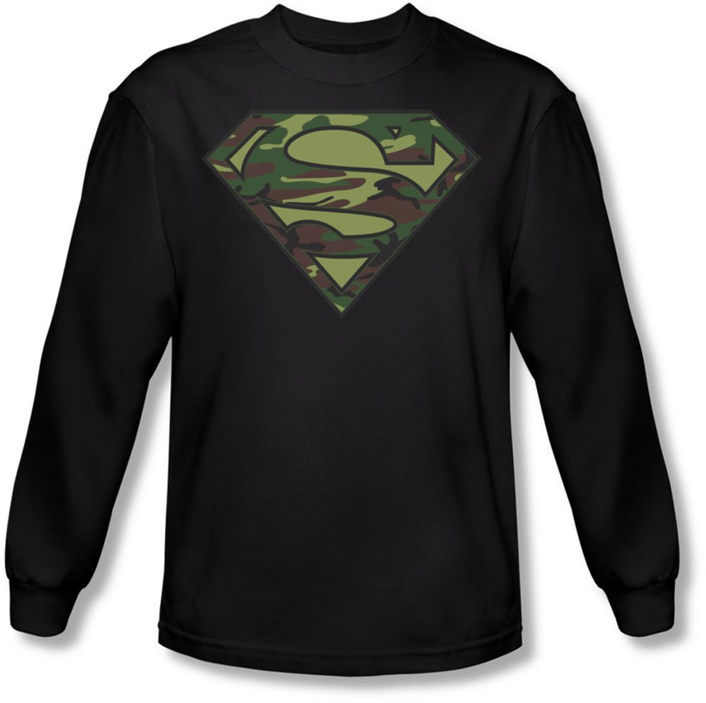 Superman Men's Camo Logo Long Sleeve T-Shirt - Black Tactical Shirt for Outdoor Adventures, Hunting & Casual Wear