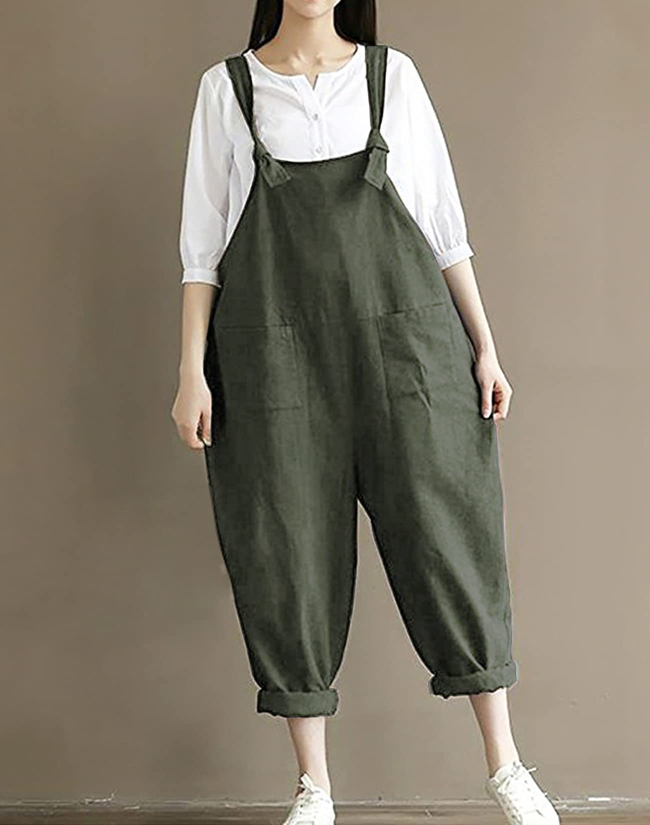 Aedvoouer Women's Plus Size Wide Leg Loose Jumpsuit Overalls - Soft Cotton Linen Baggy Bib Pants for Casual Wear, Work & Outdoor Activities