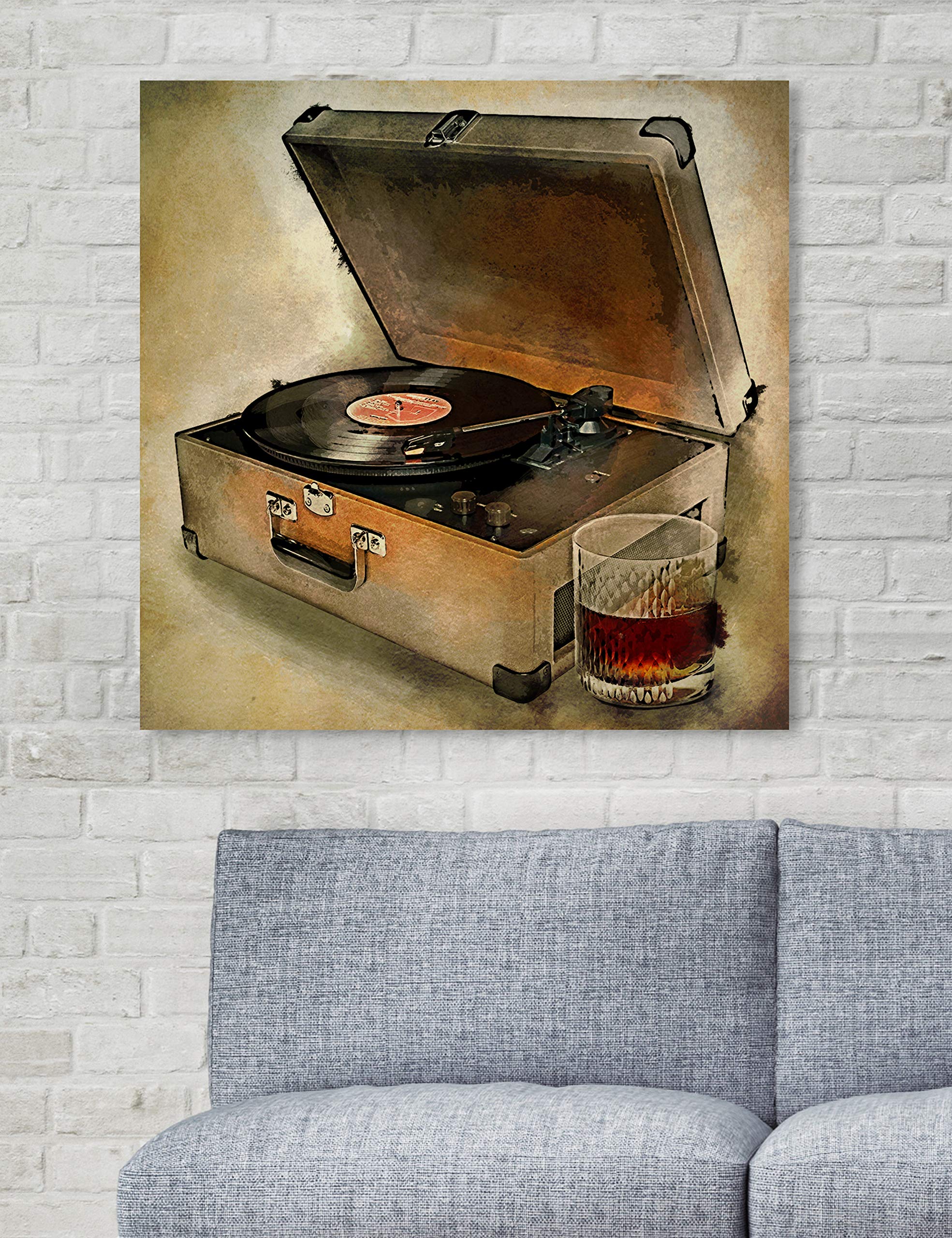 Oliver Gal Artist Co. 'Drink to The Tunes' Music Wall Art Canvas Print - 24x24 Inches Brown & White Home Decor - Perfect for Living Room, Bedroom & Bar Decorations