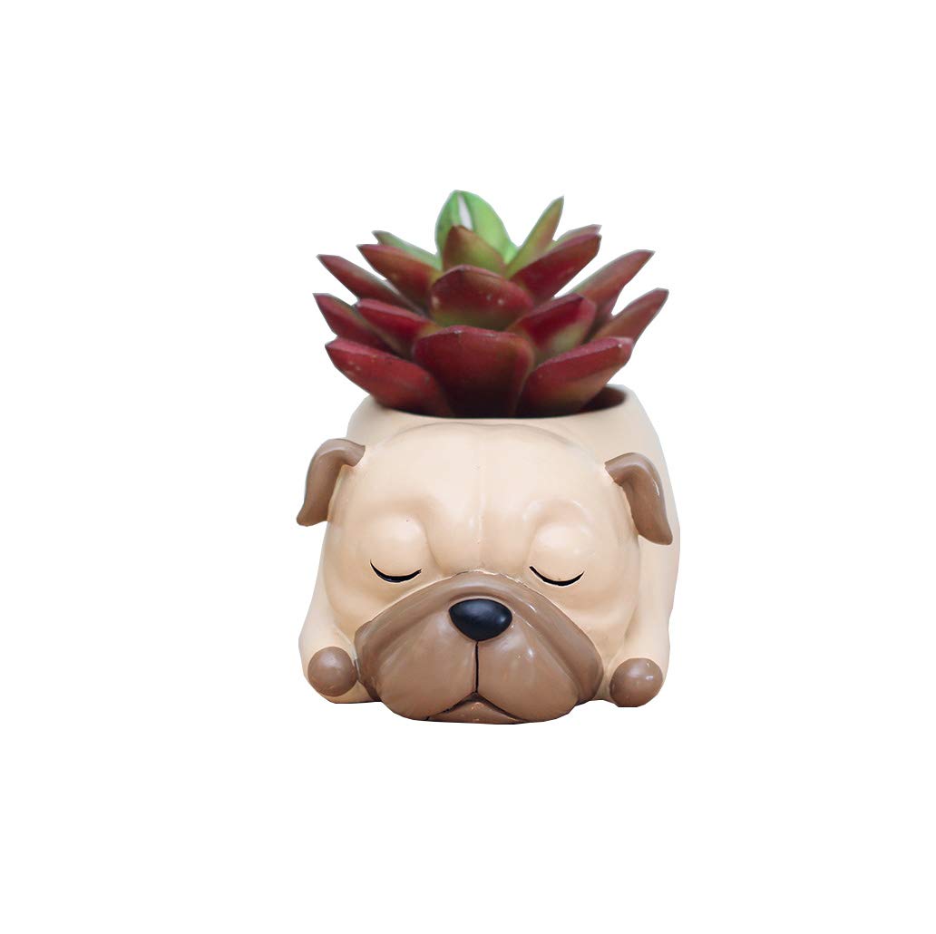 Sleeping Pug Succulent Planter - Cute Animal Flower Pot for Home & Office Desk Decor | Perfect for Succulents, Small Plants & Desk Decorations