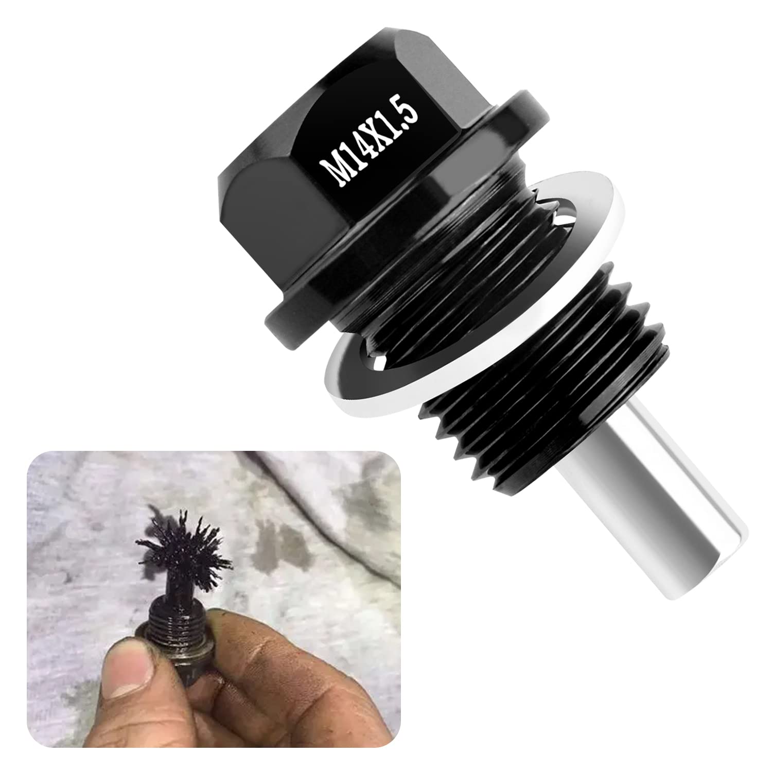 M14 x1.5 Magnetic Oil Drain Plug Kit with Gaskets - Compatible with Honda Civic, Accord, Clarity, City & Acura CL, CSX - Black Engine Oil Drain Plug Accessory - Perfect for Oil Changes & Engine Maintenance