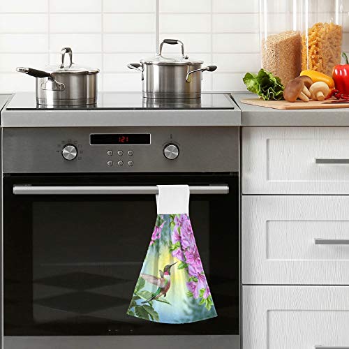 Hummingbird Hand Towels 2-Pack - Spring Floral Kitchen & Bathroom Towels, 12