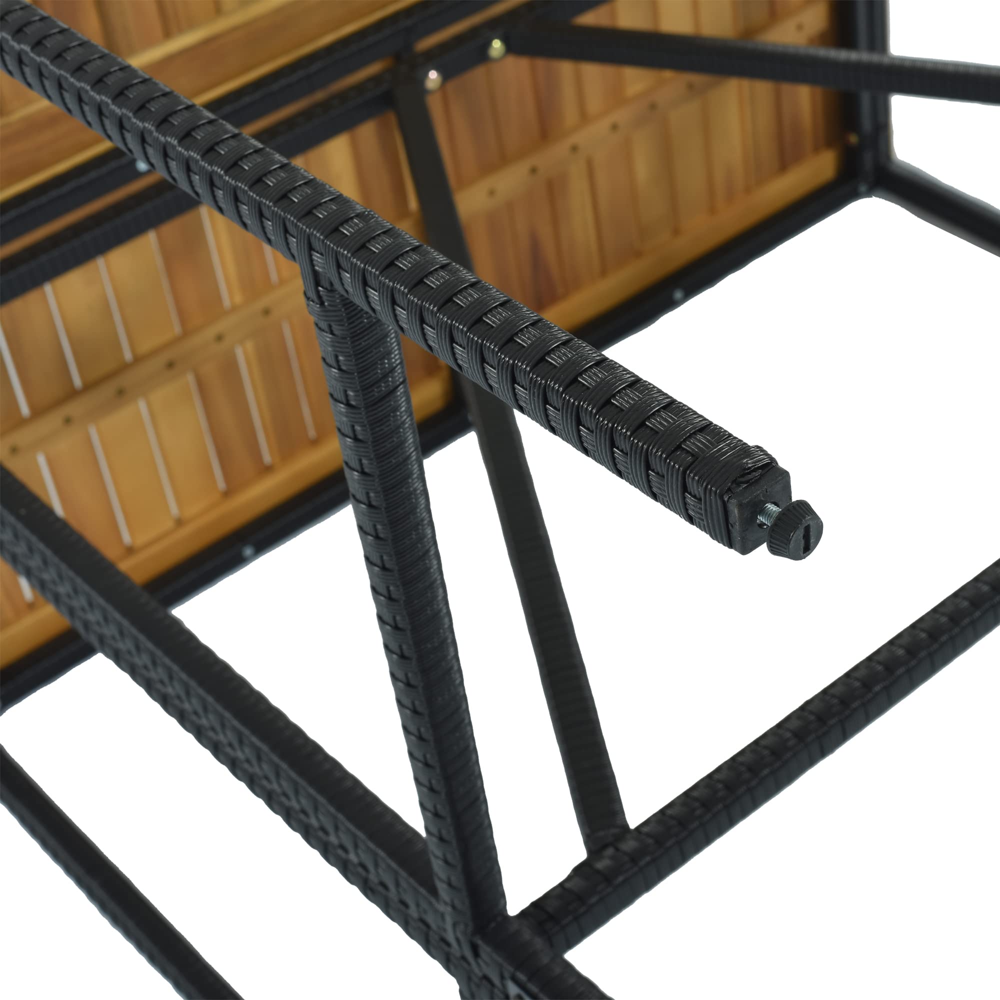 5-Piece Outdoor Patio Wicker Bar Set - High-Dining PE Rattan Bistro Set with Foldable Acacia Wood Table & Square Stools - All-Weather Space-Saving Conversation Set for Backyard, Garden or Balcony