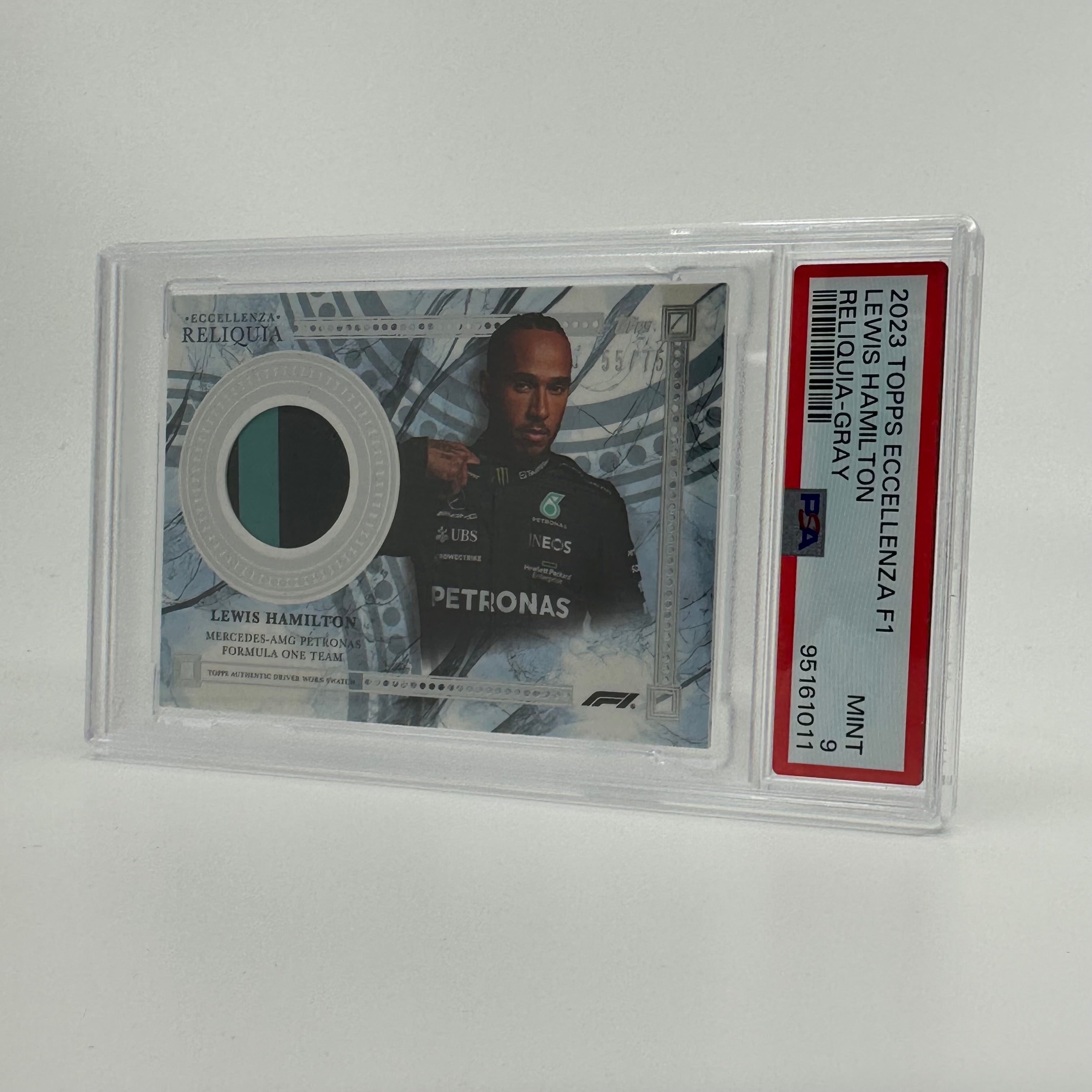 2023 Topps Eccellenza Reliquia PSA 9 Lewis Hamilton Grey 55/75 - Perfect for F1 Collectors & Sports Memorabilia Enthusiasts