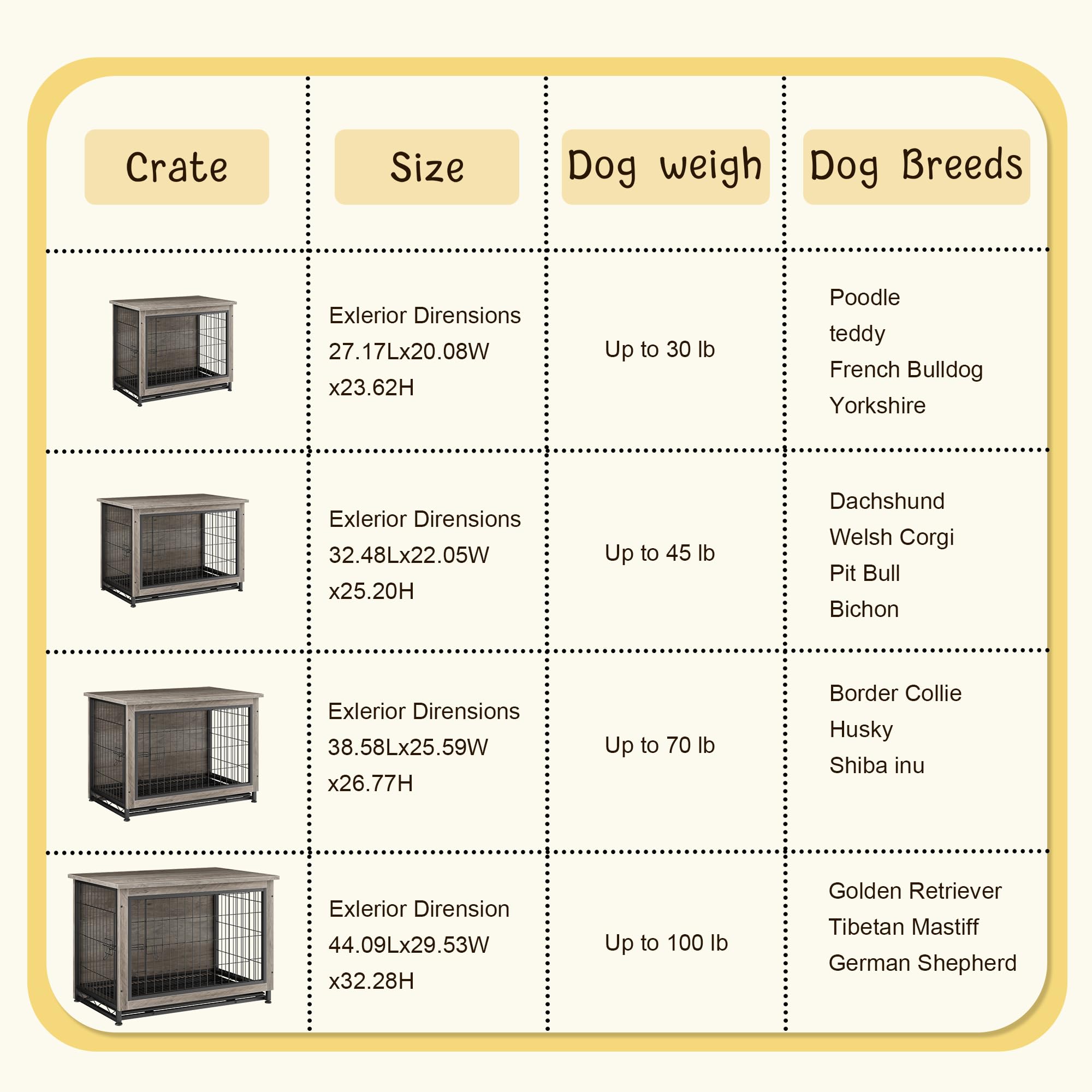 Stylish Wooden Dog Crate Furniture with Double Doors - Indoor Pet Kennel, House & Cage for Medium Dogs (Grey) | Perfect for Living Rooms, Bedrooms & Home Decor