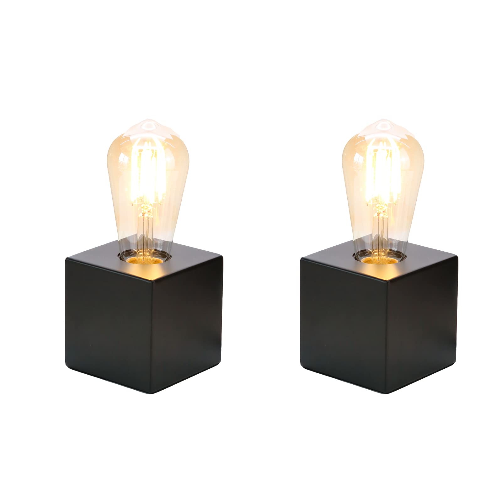 KUNJOULAM Mini Industrial Table Lamp Set of 2 - Black Metal Edison Desk Lamp with Plug, Modern Nightstand Light for Bedroom, Office & Study | Perfect for Reading, Working & Home Decor