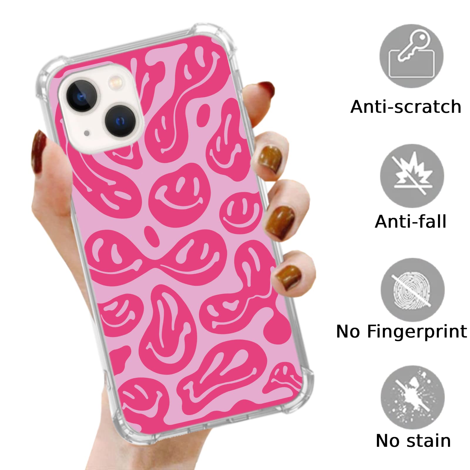 Pink Melting Smile Face iPhone 13 Case - Trendy Aesthetic Trippy TPU Bumper Cover for Teens & Adults | Perfect for Everyday Use, Parties & Gifting