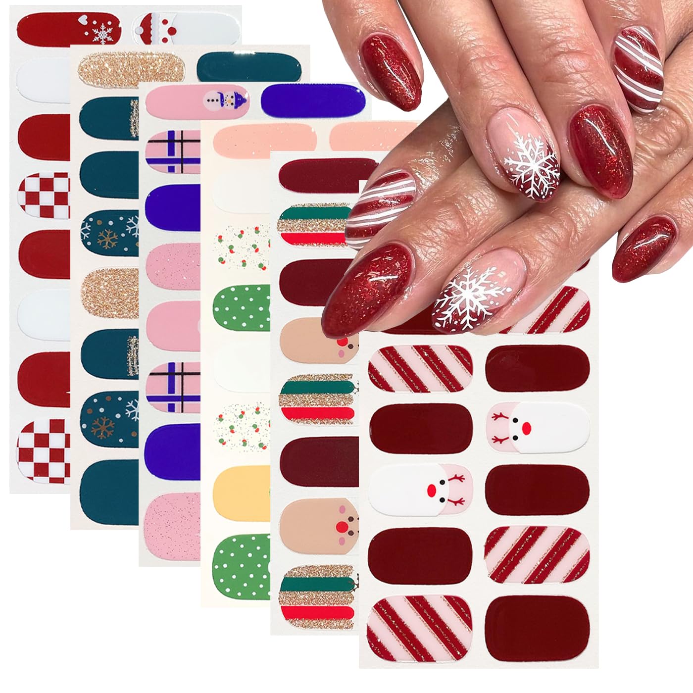 6 Sheets Christmas Nail Stickers - Snowflake & Santa Designs for Winter Manicure