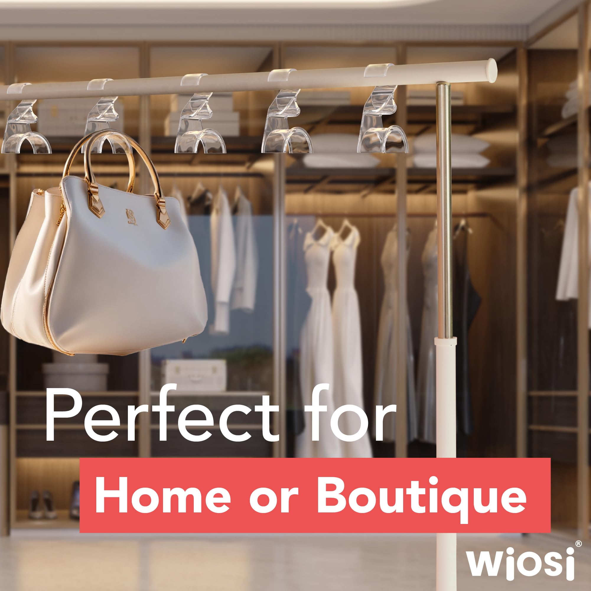 Wiosi 12-Pack Clear Acrylic Purse Hangers - Heavy Duty Handbag Hooks for Luxury Closet Organization - Space Saving Storage Solution for Purses, Backpacks & Accessories | Perfect for Walk-in Closets, Bedroom Storage & Retail Display