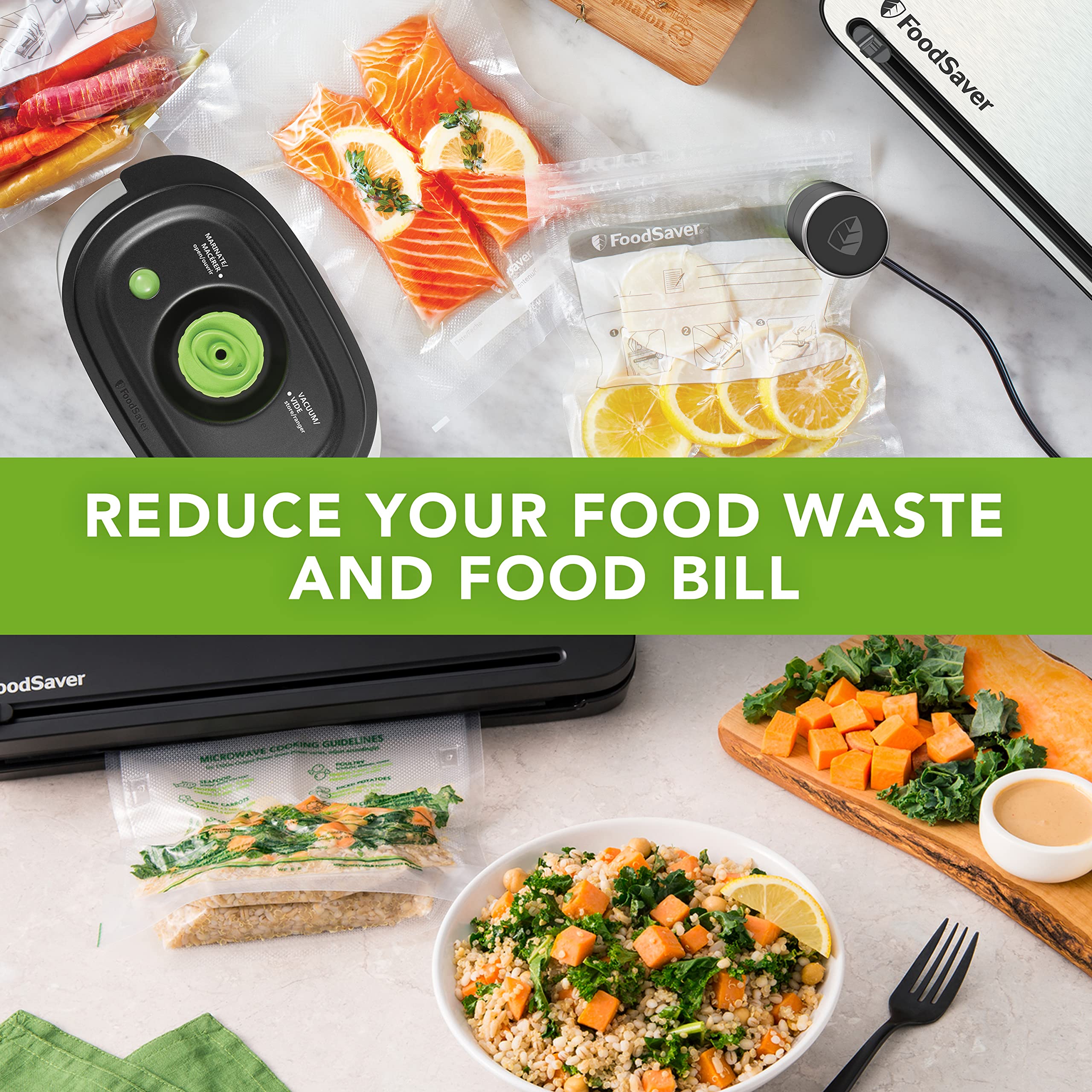 FoodSaver Vacuum Sealer Machine with Roll Cutter & Storage | Handheld Sealer for Food Preservation | Marinade Function & Vacuum Bags [FFS017] | Perfect for Meal Prep, Sous Vide & Freezer Storage