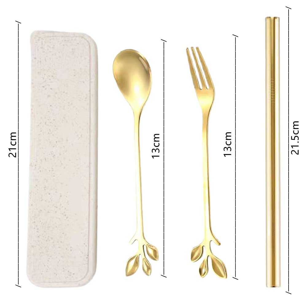 3-Pack Stainless Steel Reusable Straws with Coffee Spoon & Fork Set - Eco-Friendly Metal Drinking Straws, Stirring Spoons for Coffee, Tea, Desserts, Ice Cream, Cake Mixing - Perfect for Home, Office, Travel & Parties (Silver)