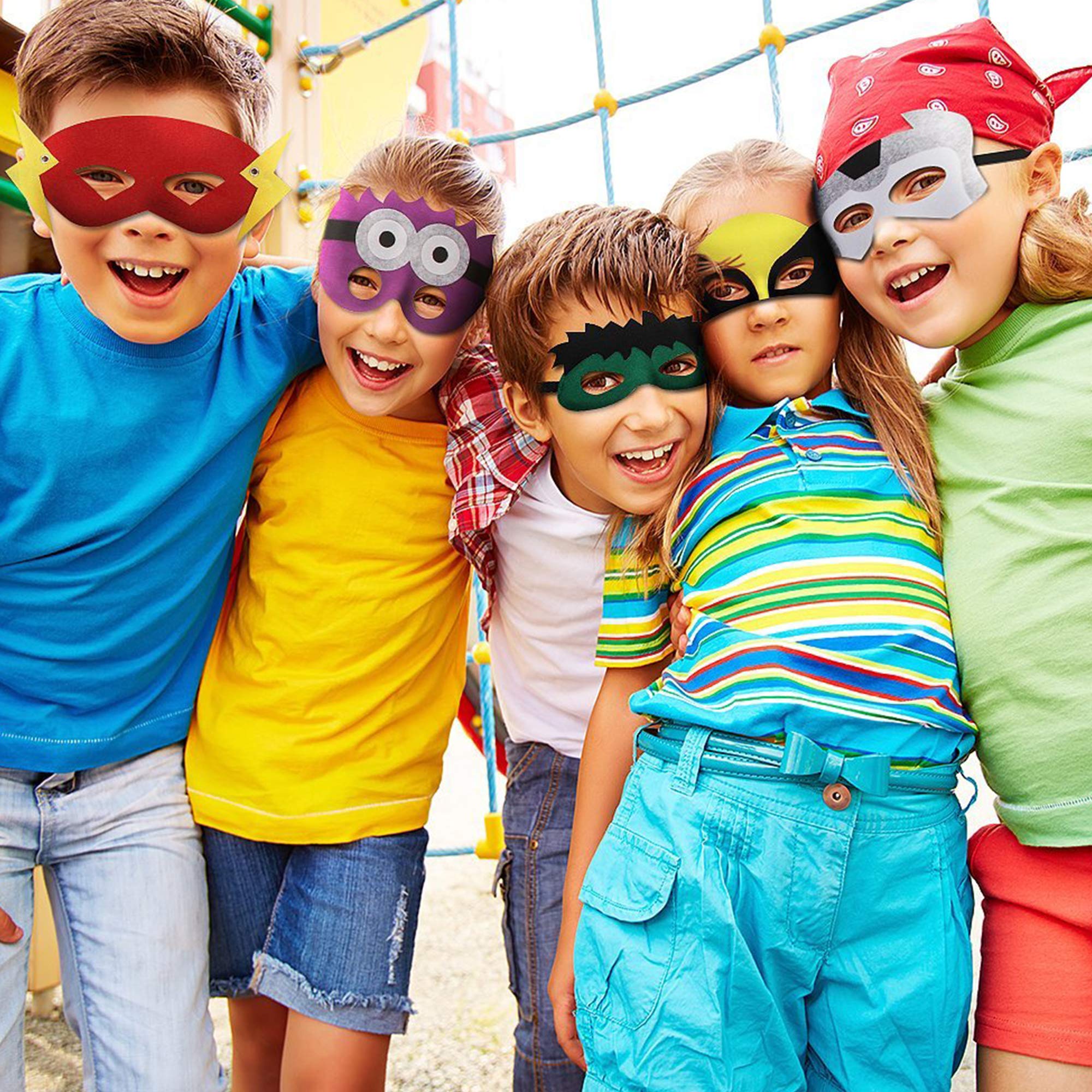 TEEHOME 33-Pack Superhero Masks for Kids - Felt & Elastic Party Favors, 33 Unique Hero Designs for Birthday Parties, Halloween & Dress-Up Play | Perfect for Superhero-Themed Events, Costume Parties & Pretend Play