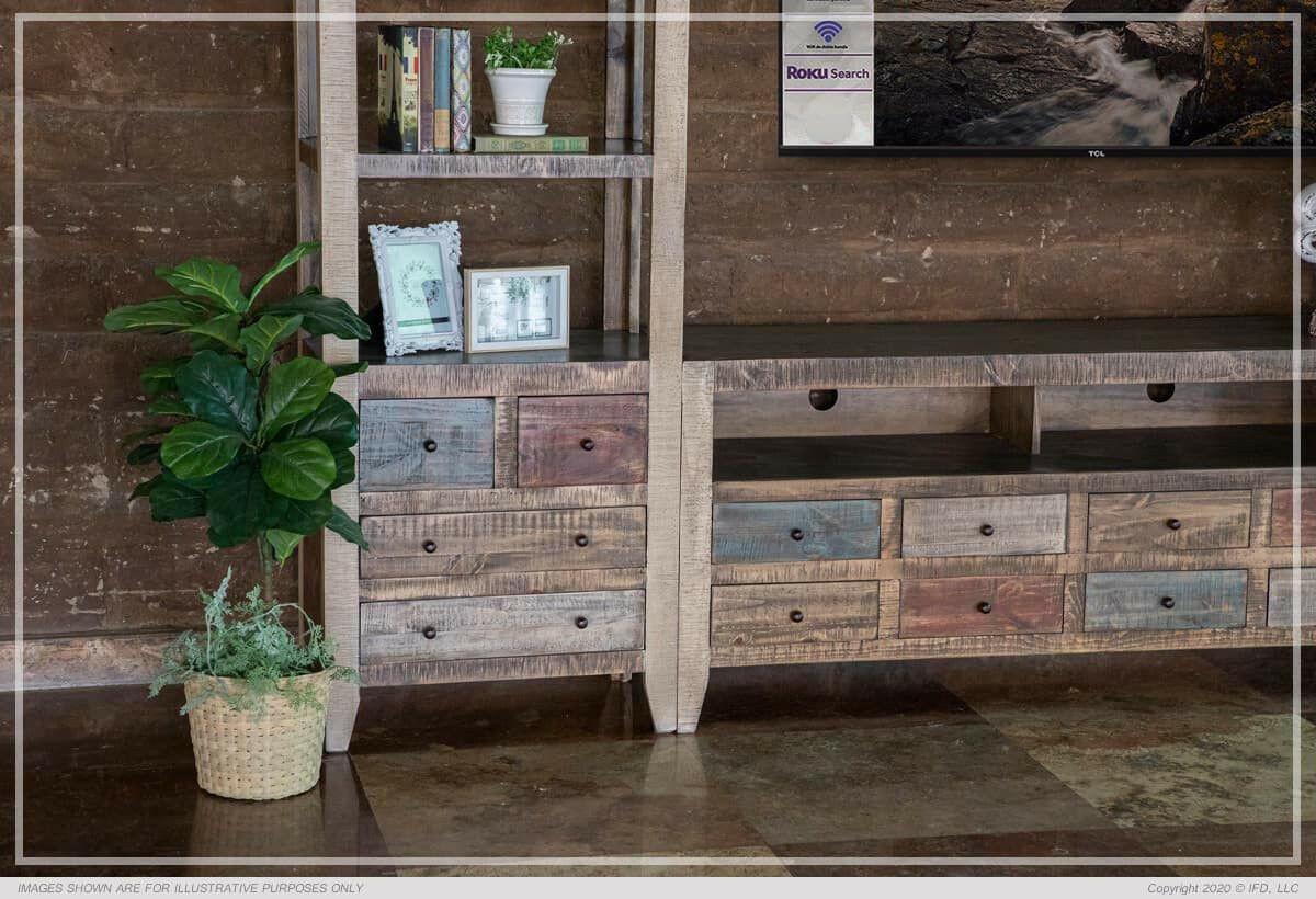 Antique Multi-Color IFD964 Wall Unit Entertainment Center - Perfect for Living Room TV Stand, Home Theater Storage & Stylish Furniture Display