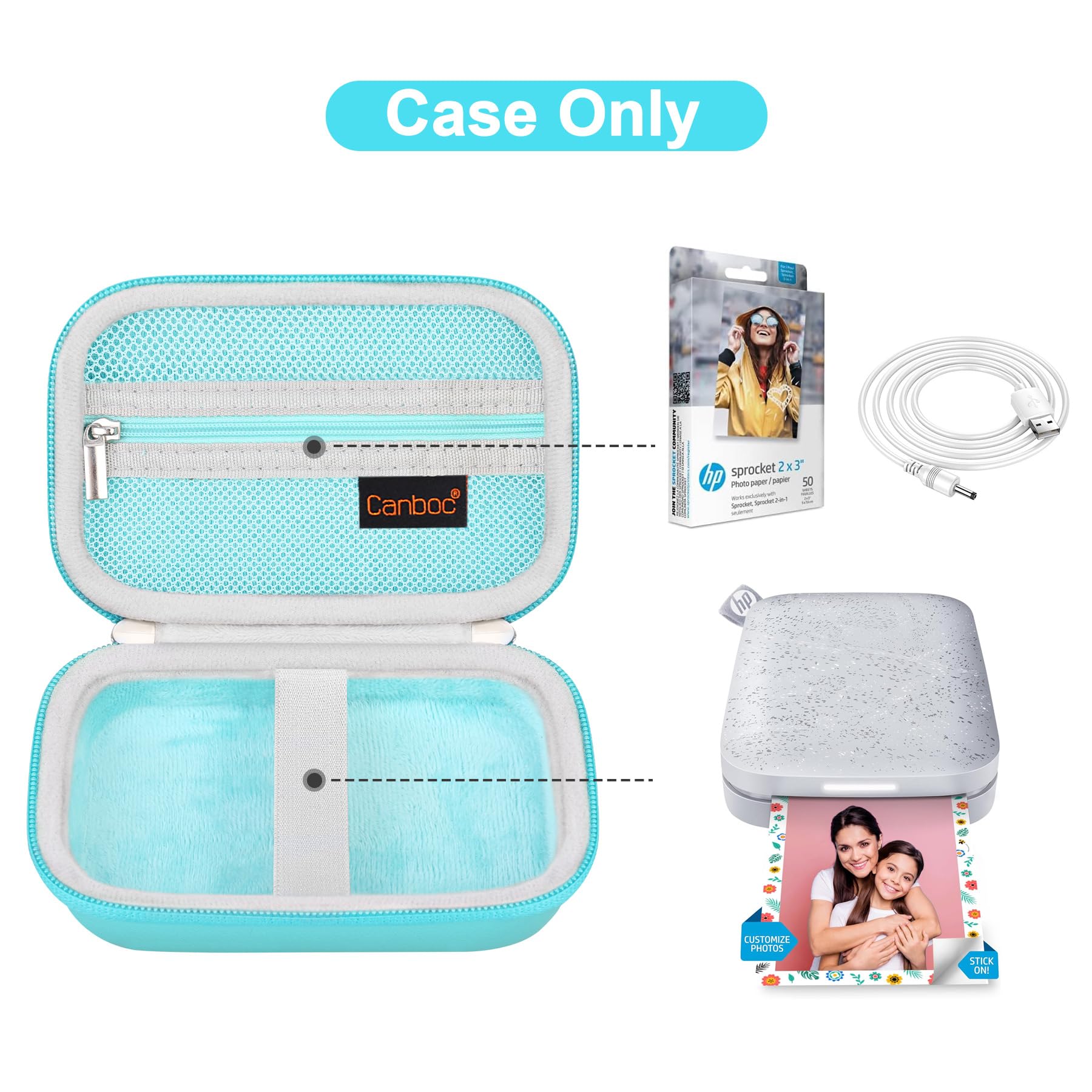 Canboc Portable Carrying Case for HP Sprocket 2x3, Kodak Step & Lifeprint Wireless Photo Printers - Zippered Mesh Storage Bag for Printer, Cables & 2x3 Photo Paper - Perfect for Travel, Home & Office Use