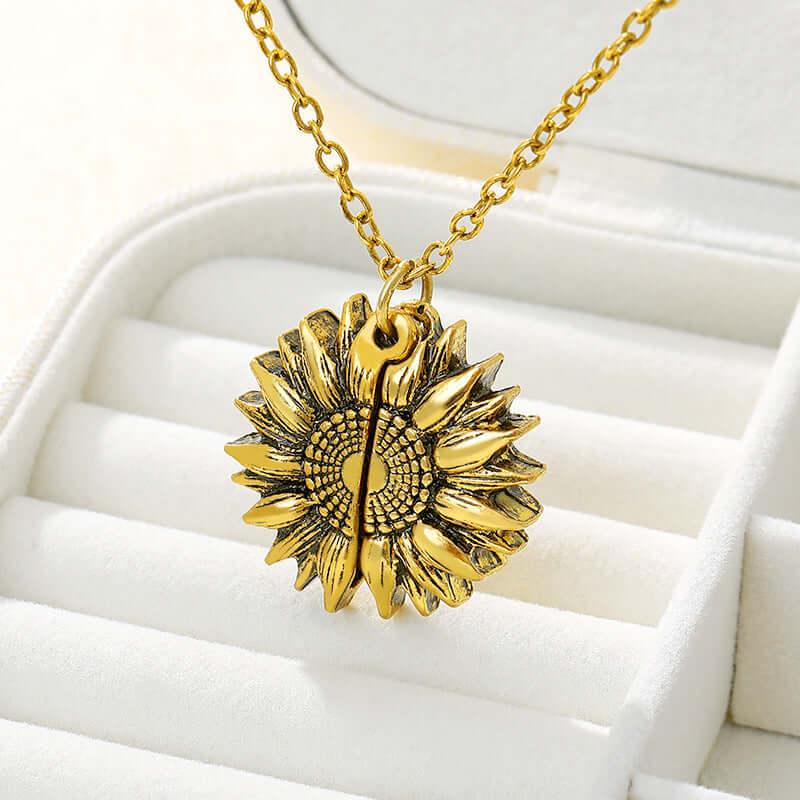 You Are My Sunshine Sunflower Pendant Locket Necklace - Sterling Silver Heart Charm Jewelry Gift for Women, Mom, Daughter | Perfect for Birthdays, Anniversaries & Mother's Day | HN100
