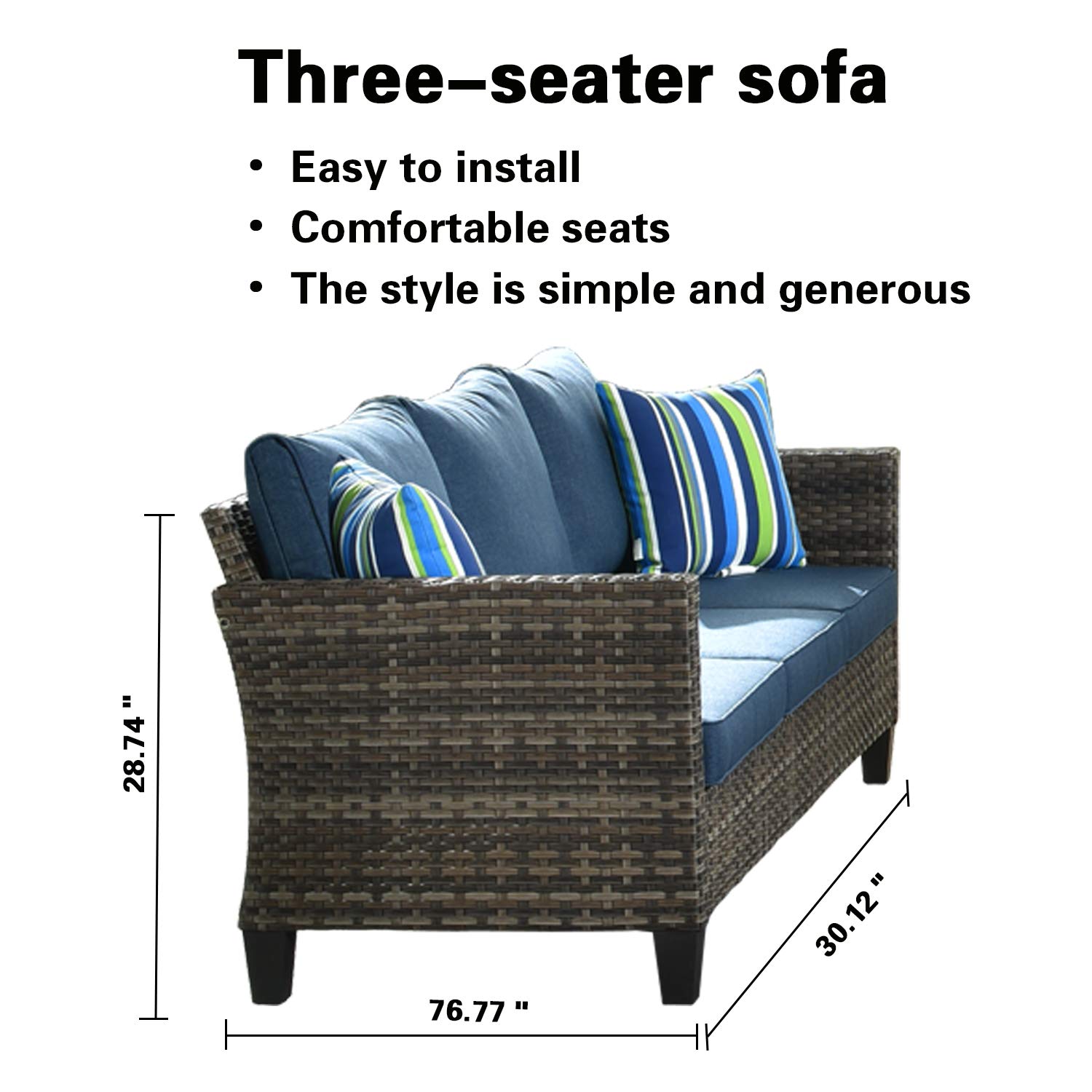 Weather-Resistant Outdoor Patio Sofa Set with 2 Ottomans & Pillows - Deep Seating Wicker Couch for Balcony, Porch, Backyard (Denim Blue) - Perfect for Relaxing, Entertaining & Lounging in Your Outdoor Space